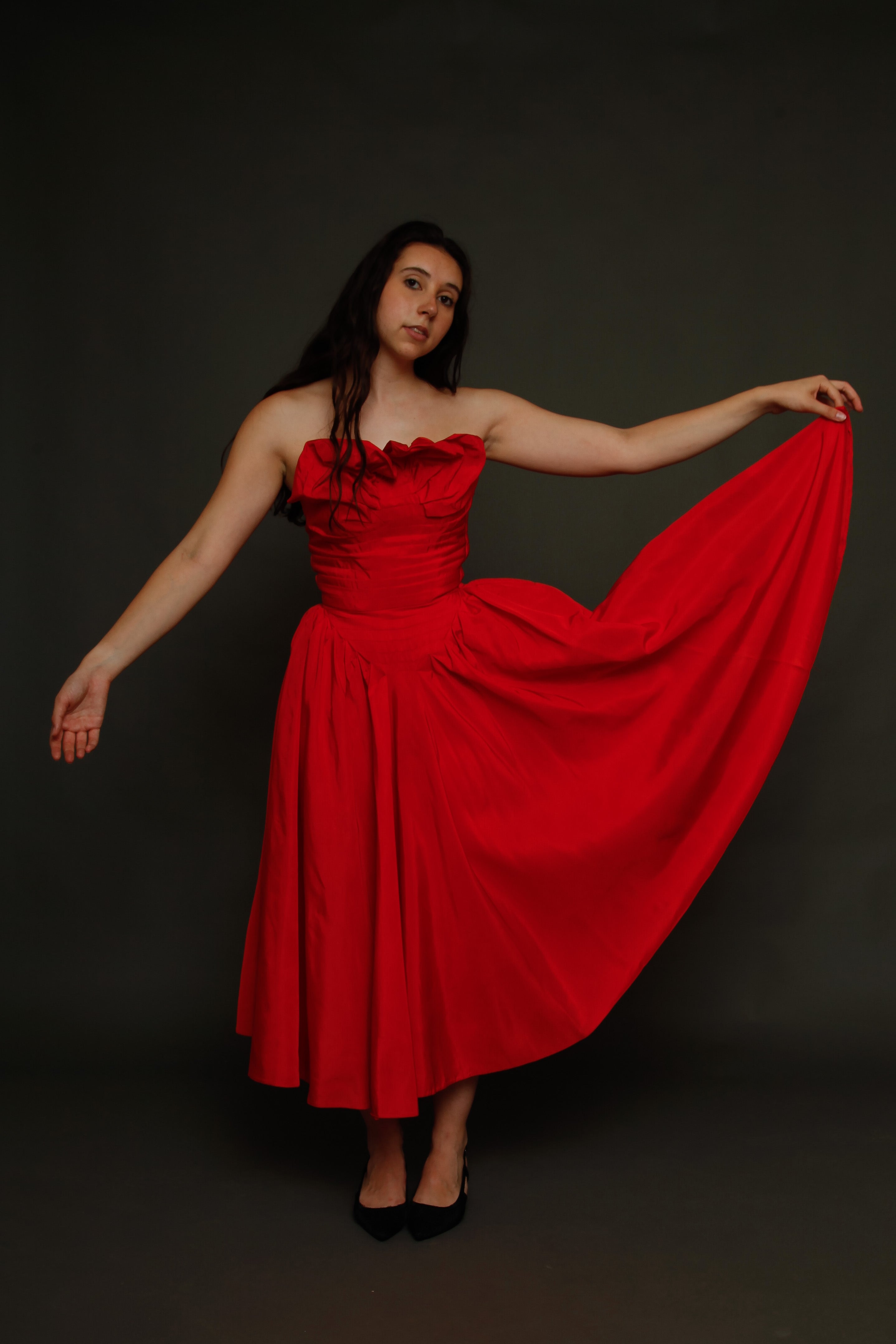 1950 Red Bustle Gown