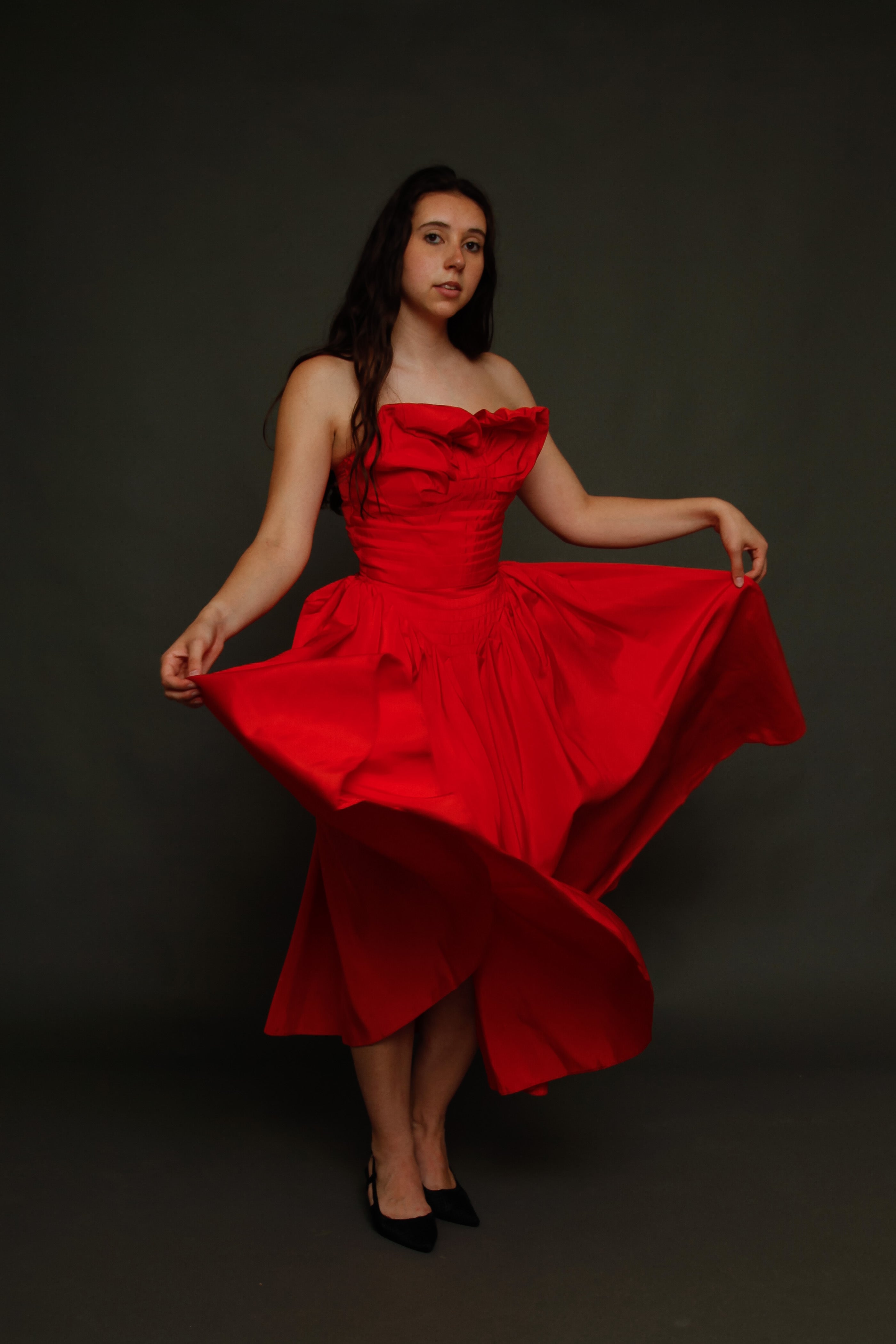 1950 Red Bustle Gown