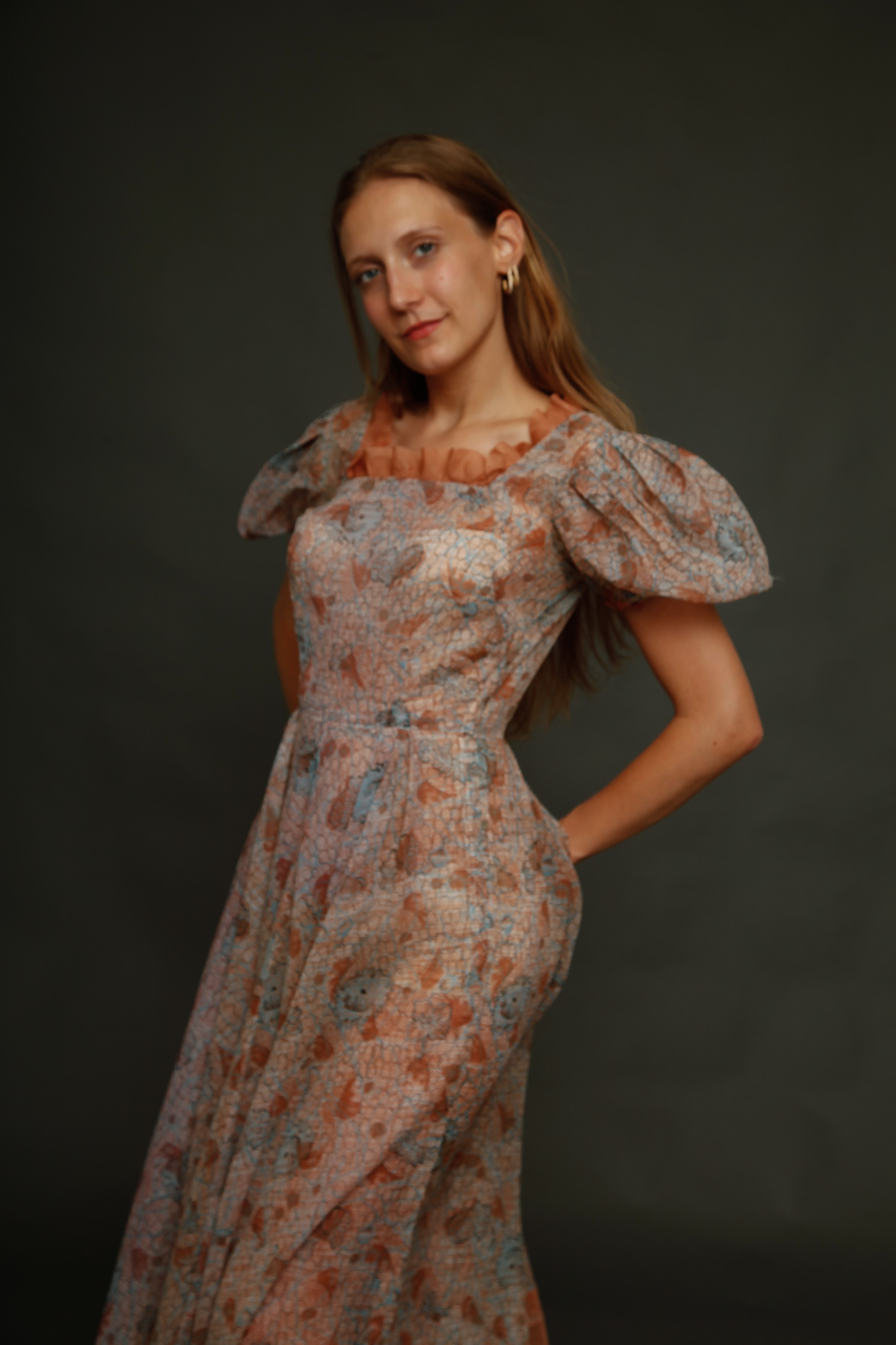 Late 30s Abstract Floral Gown