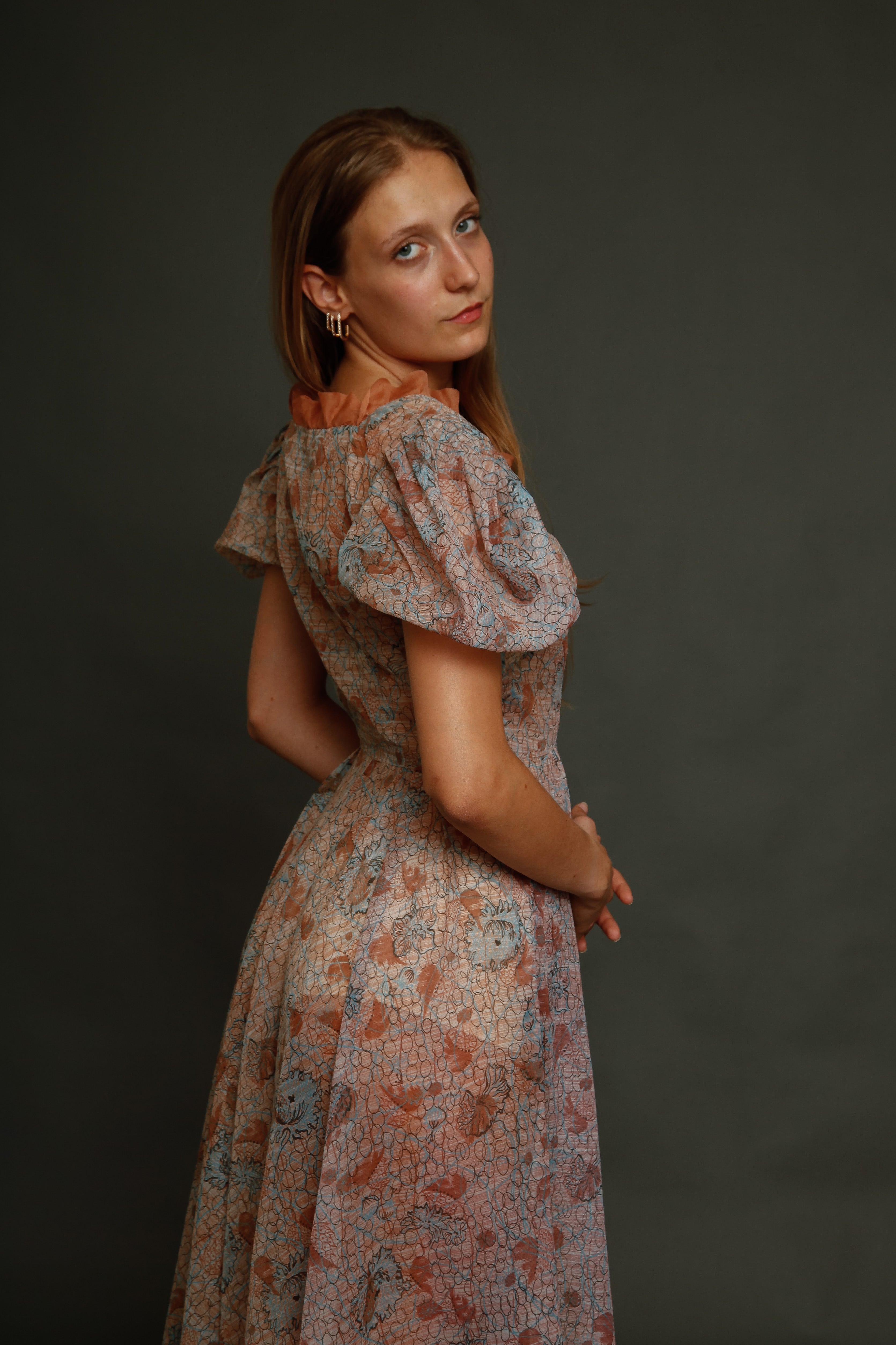 Late 30s Abstract Floral Gown