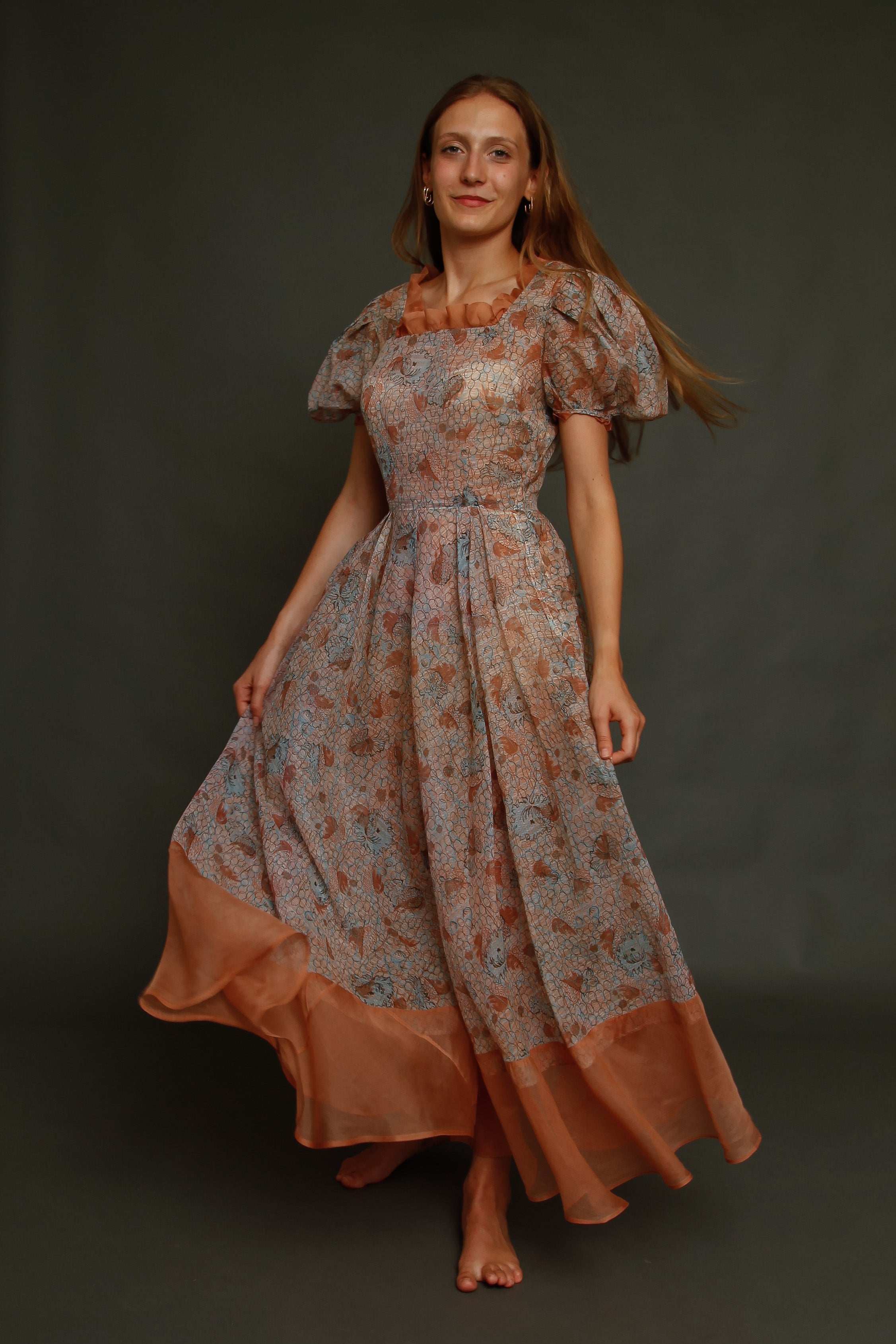 Late 30s Abstract Floral Gown