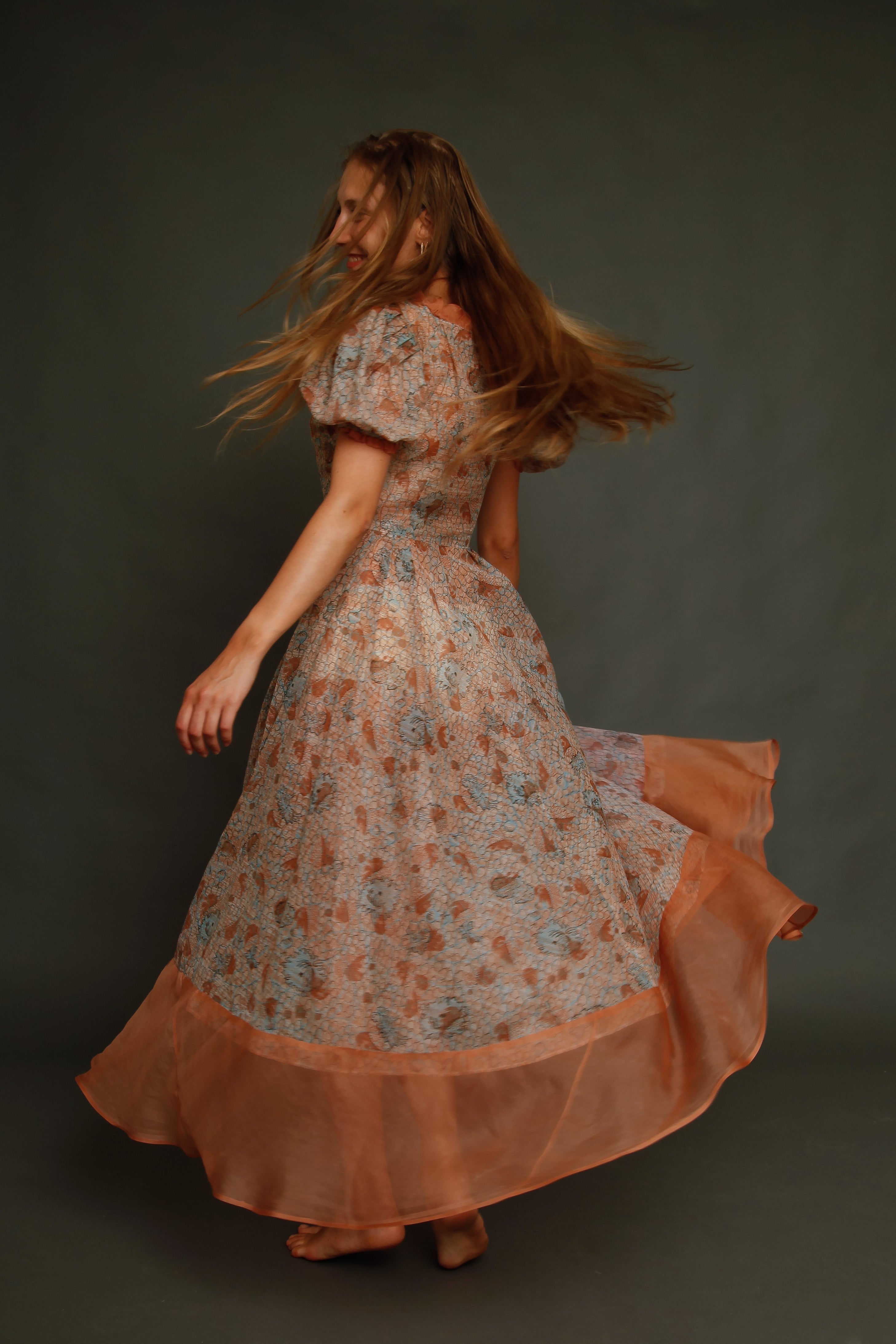 Late 30s Abstract Floral Gown