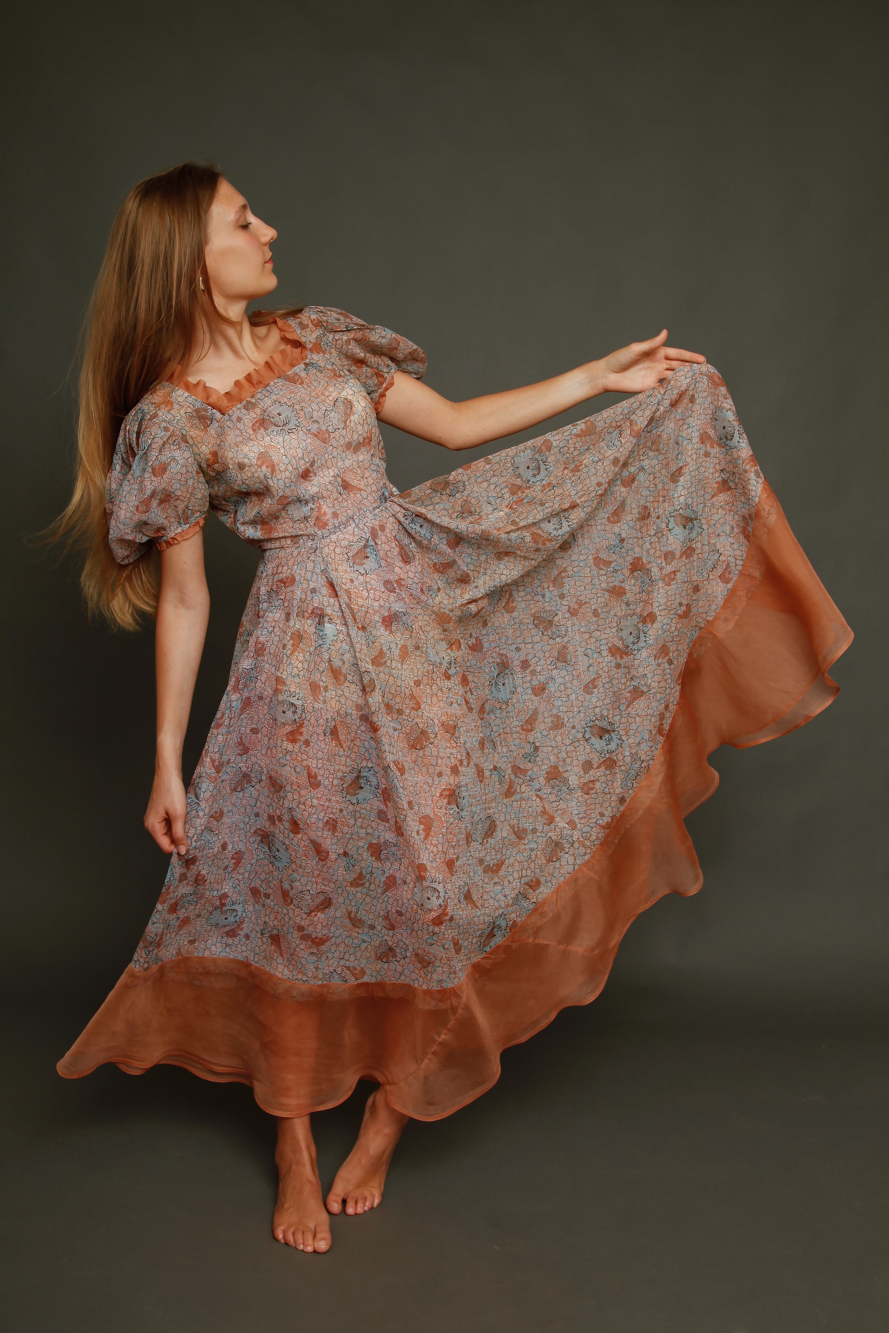 Late 30s Abstract Floral Gown