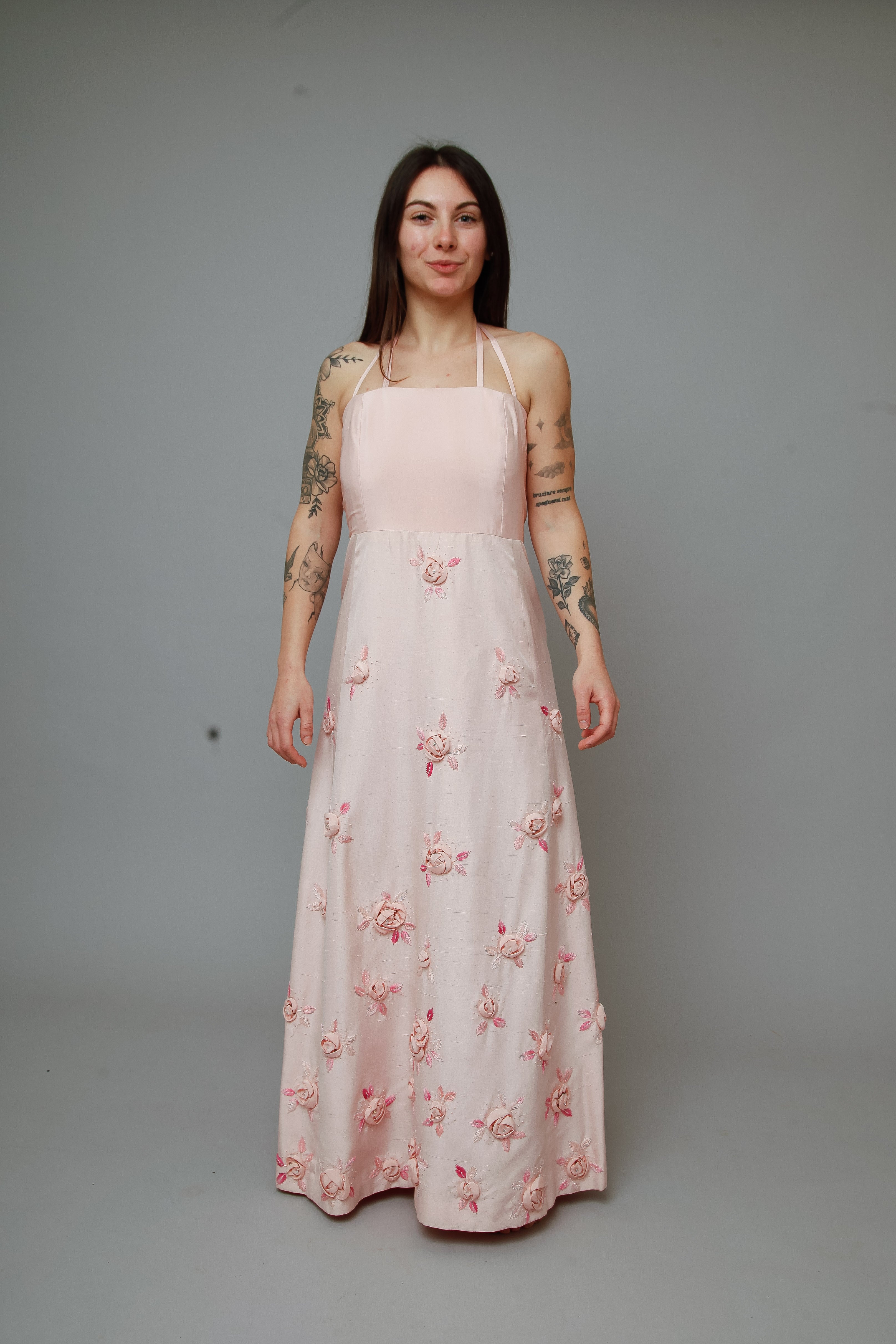 1960 Pink Couture Floral Gown