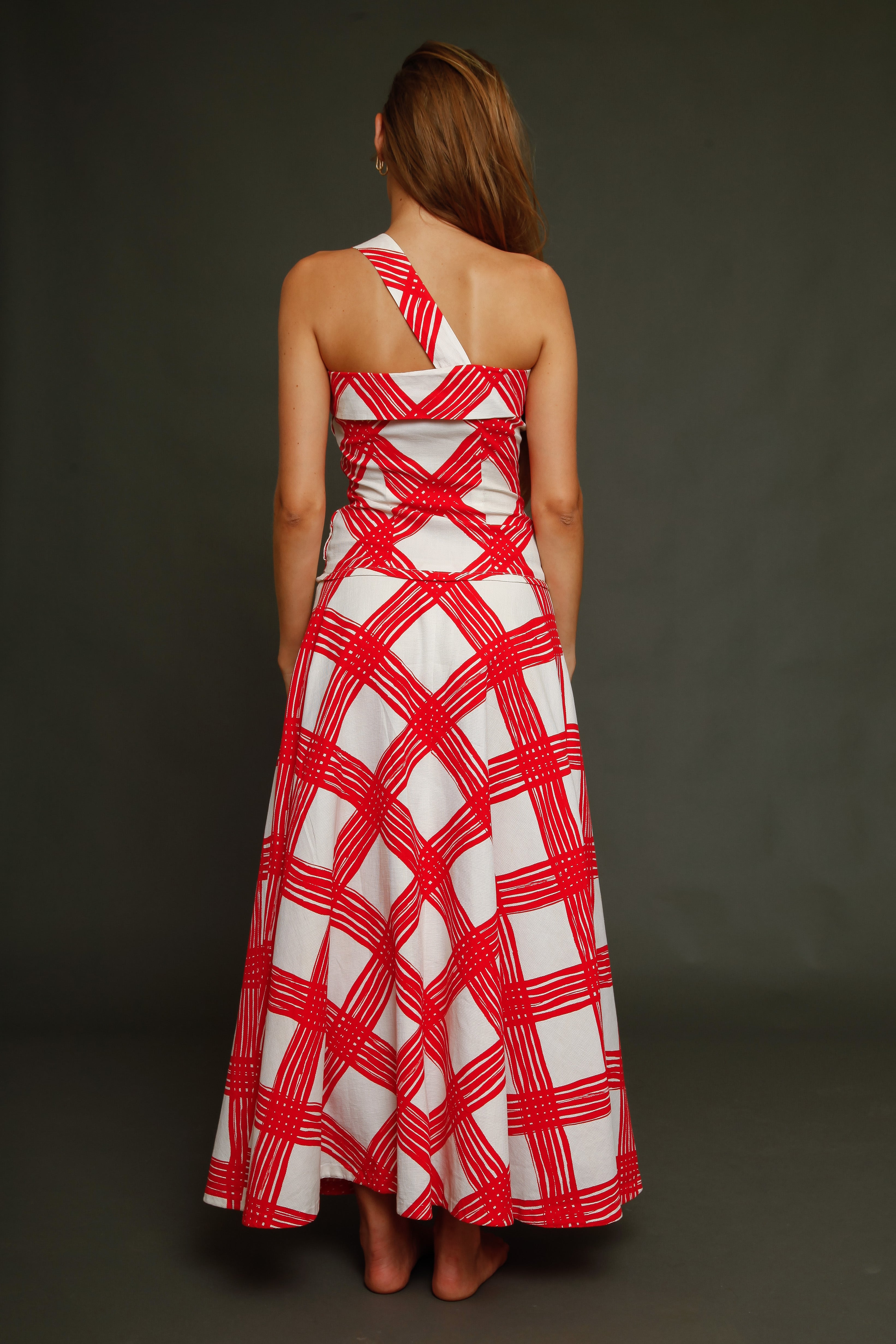 1940 Red and White Checked Long Dress