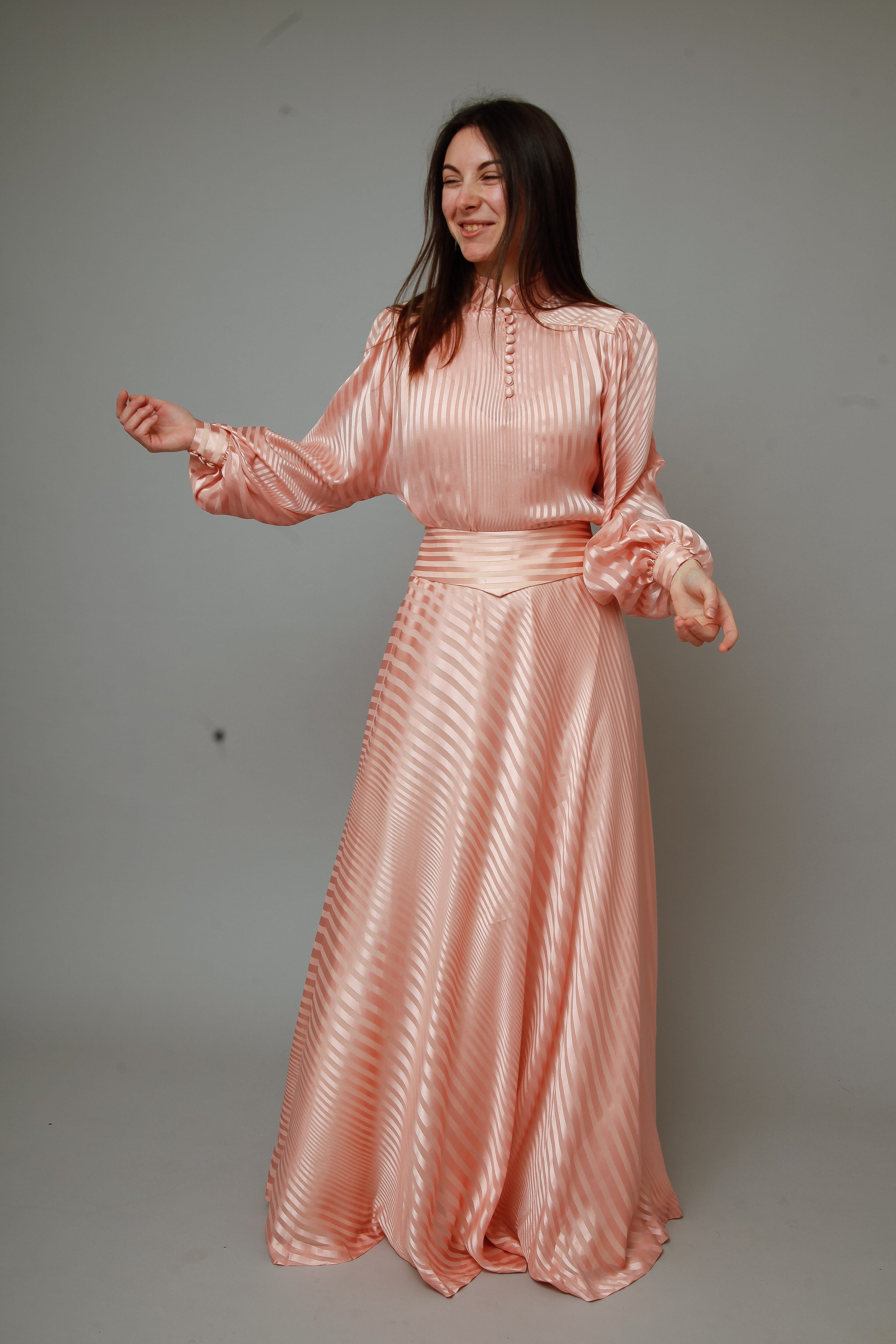 1970 Pink Striped Silk Ensemble