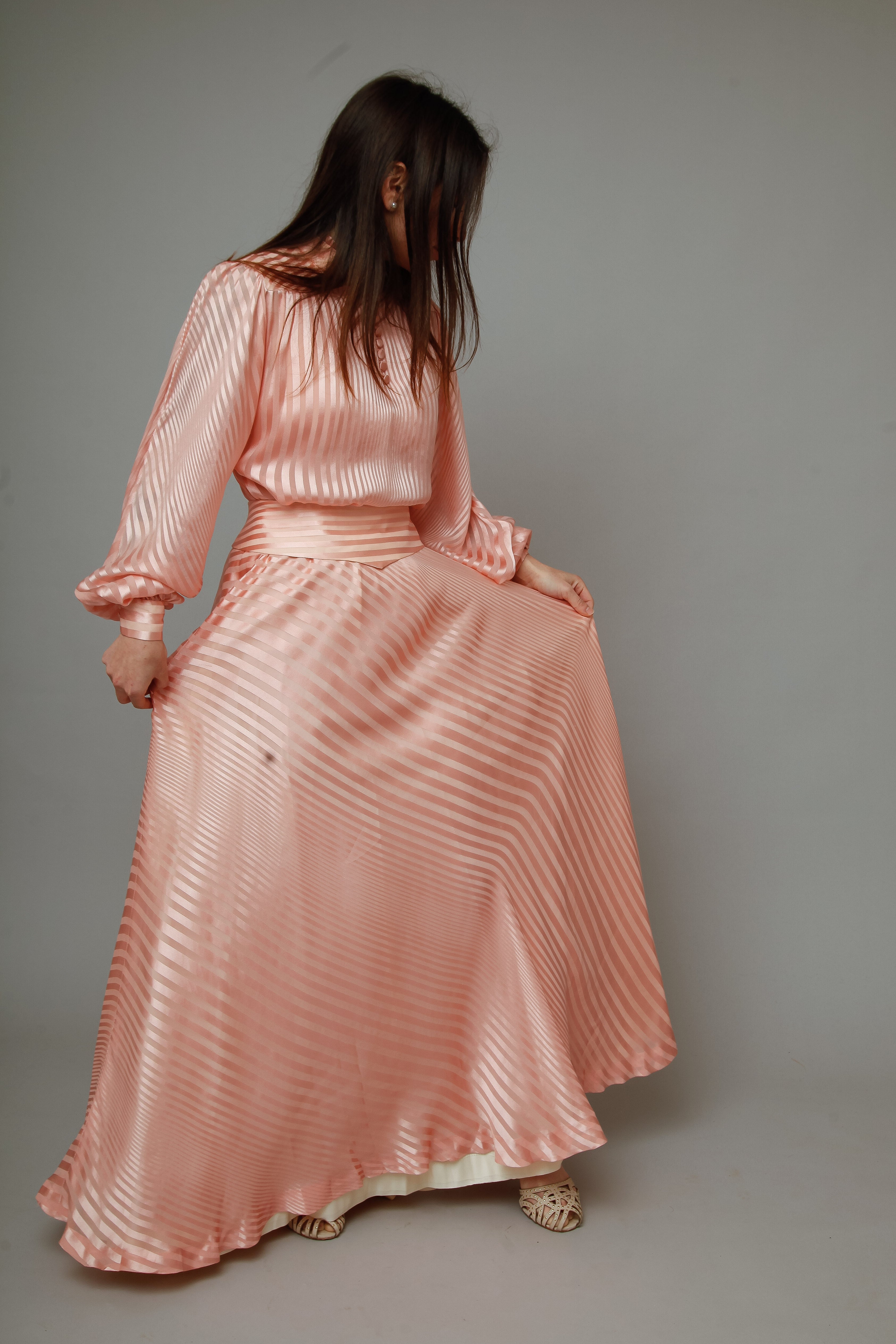 1970 Pink Striped Silk Ensemble