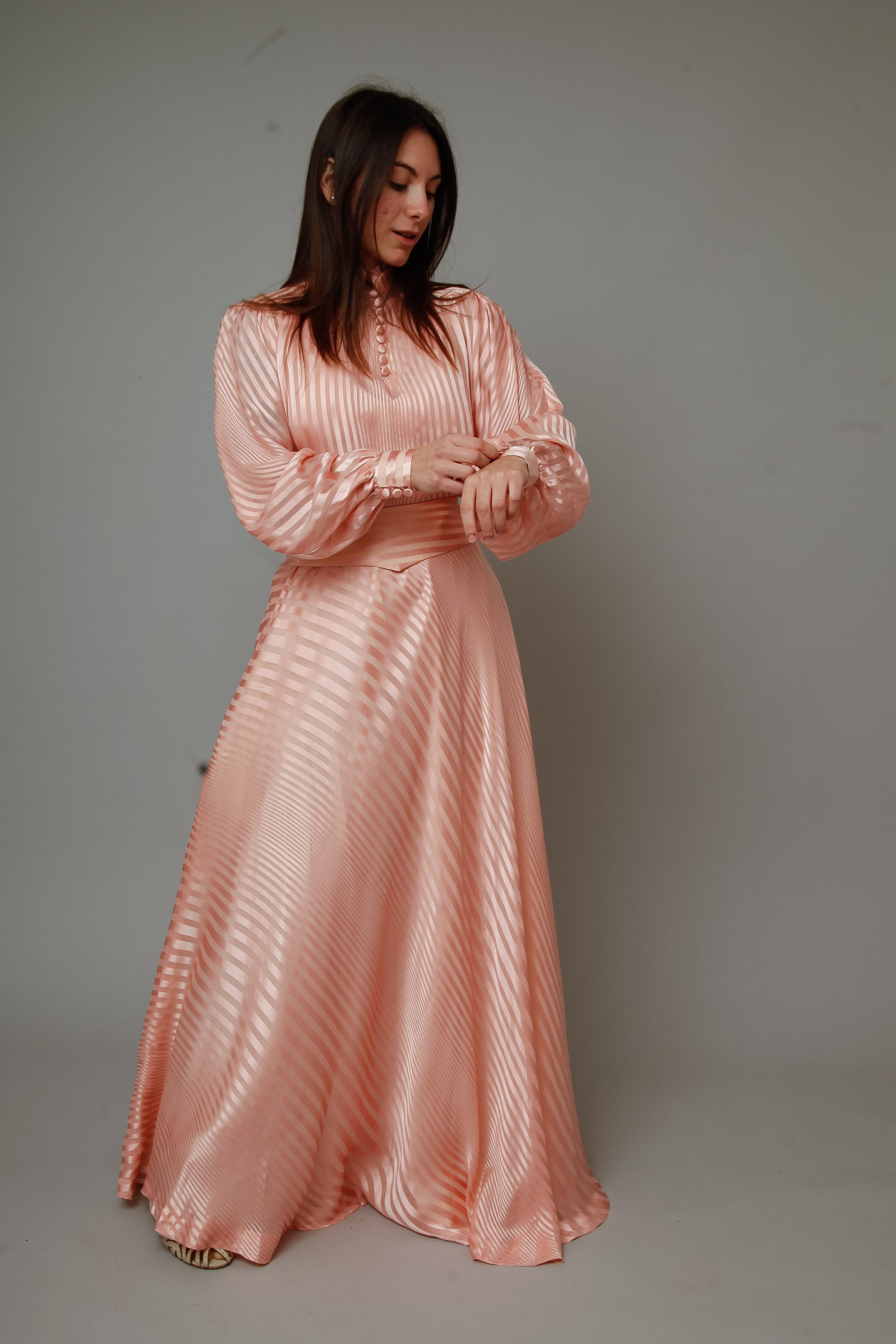 1970 Pink Striped Silk Ensemble