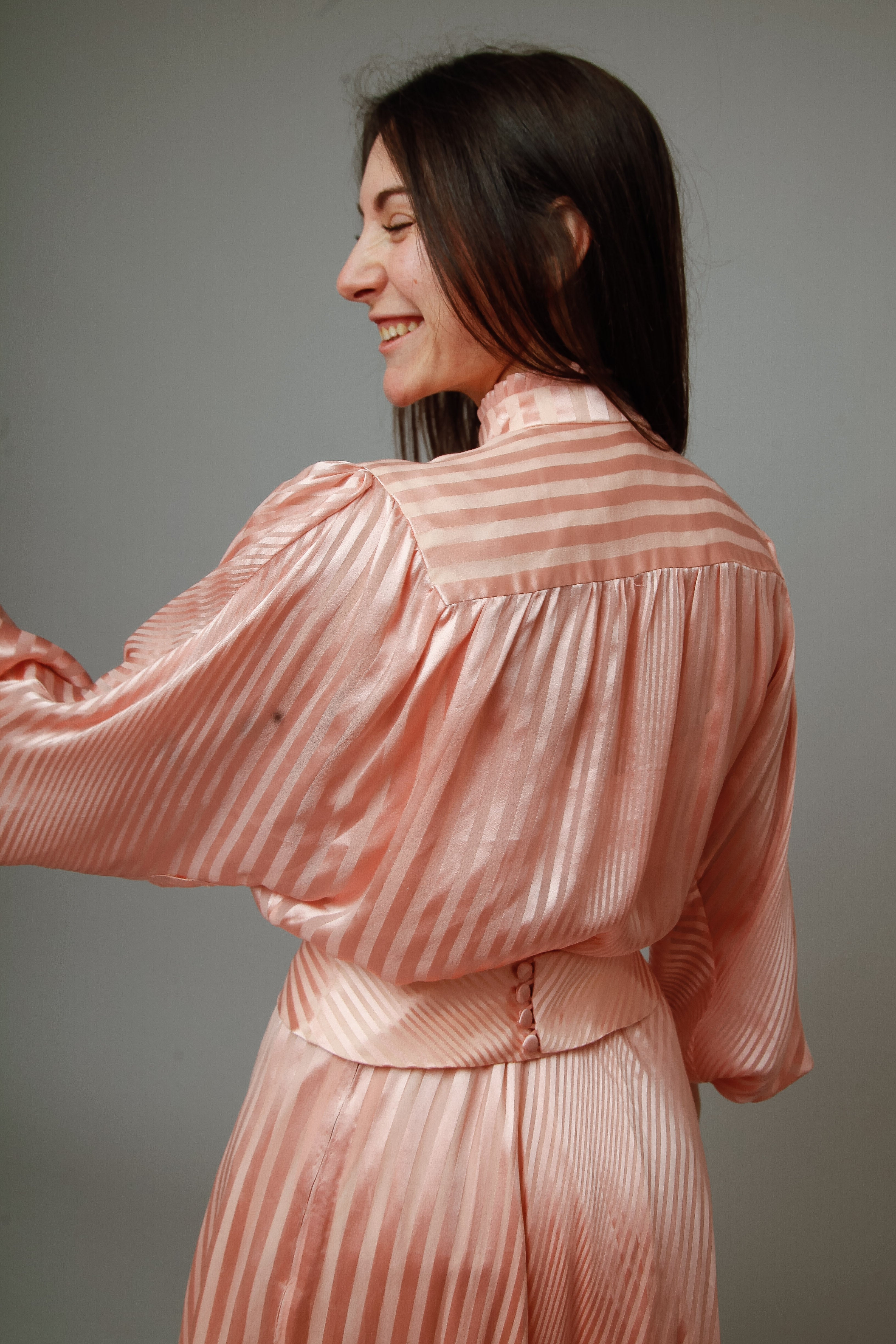 1970 Pink Striped Silk Ensemble
