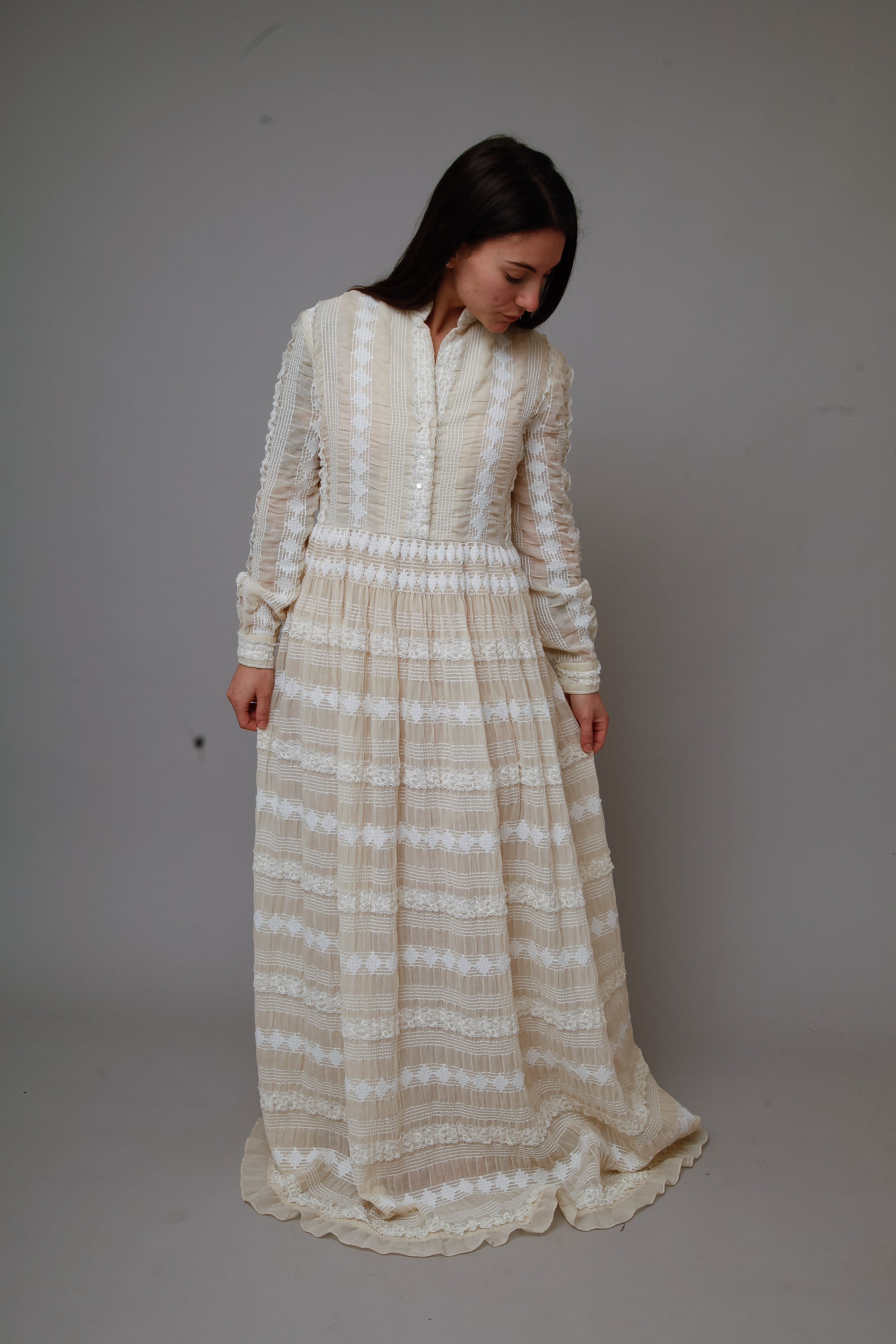 1970 Embroidered Cotton Gauze Maxi Dress
