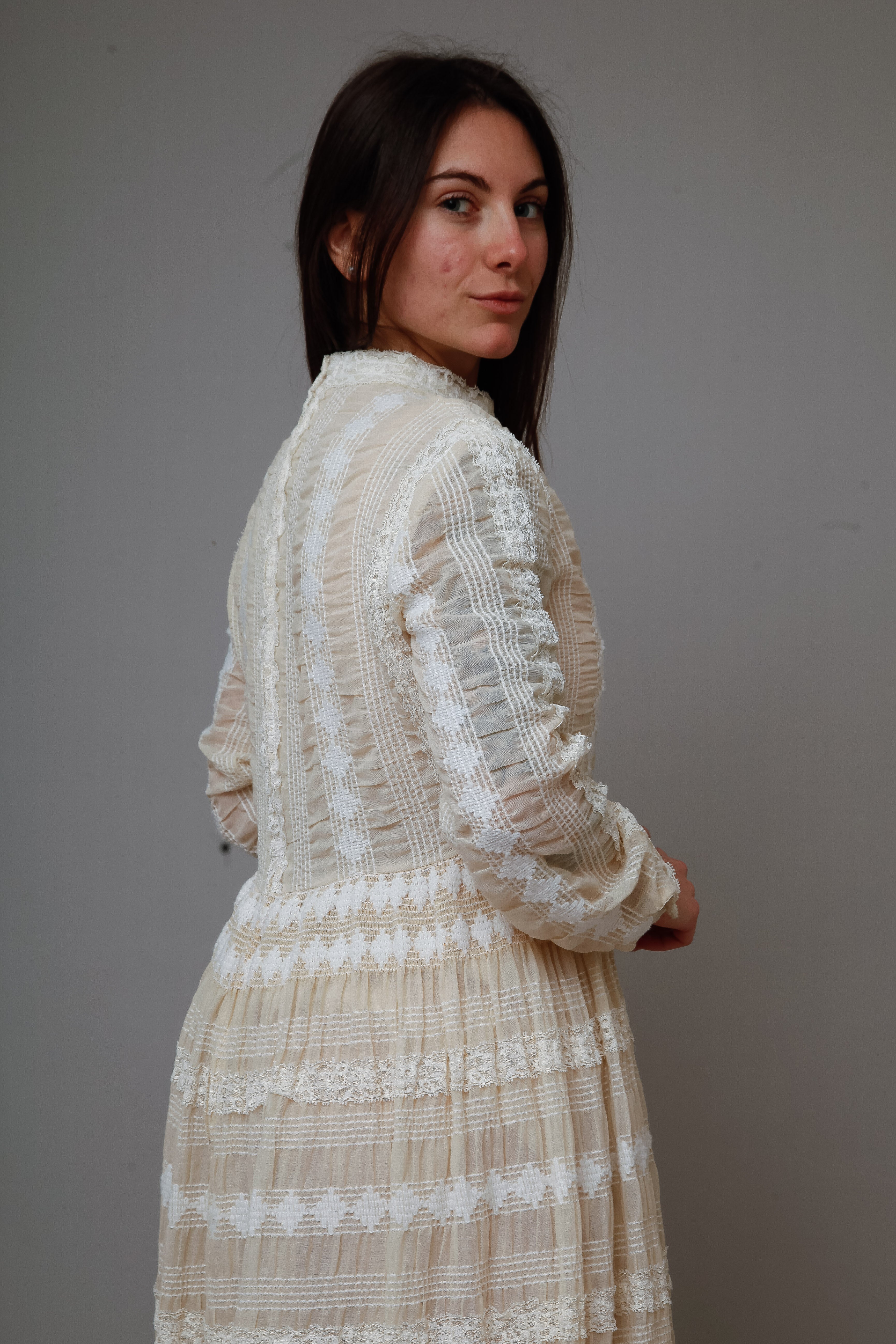 1970 Embroidered Cotton Gauze Maxi Dress