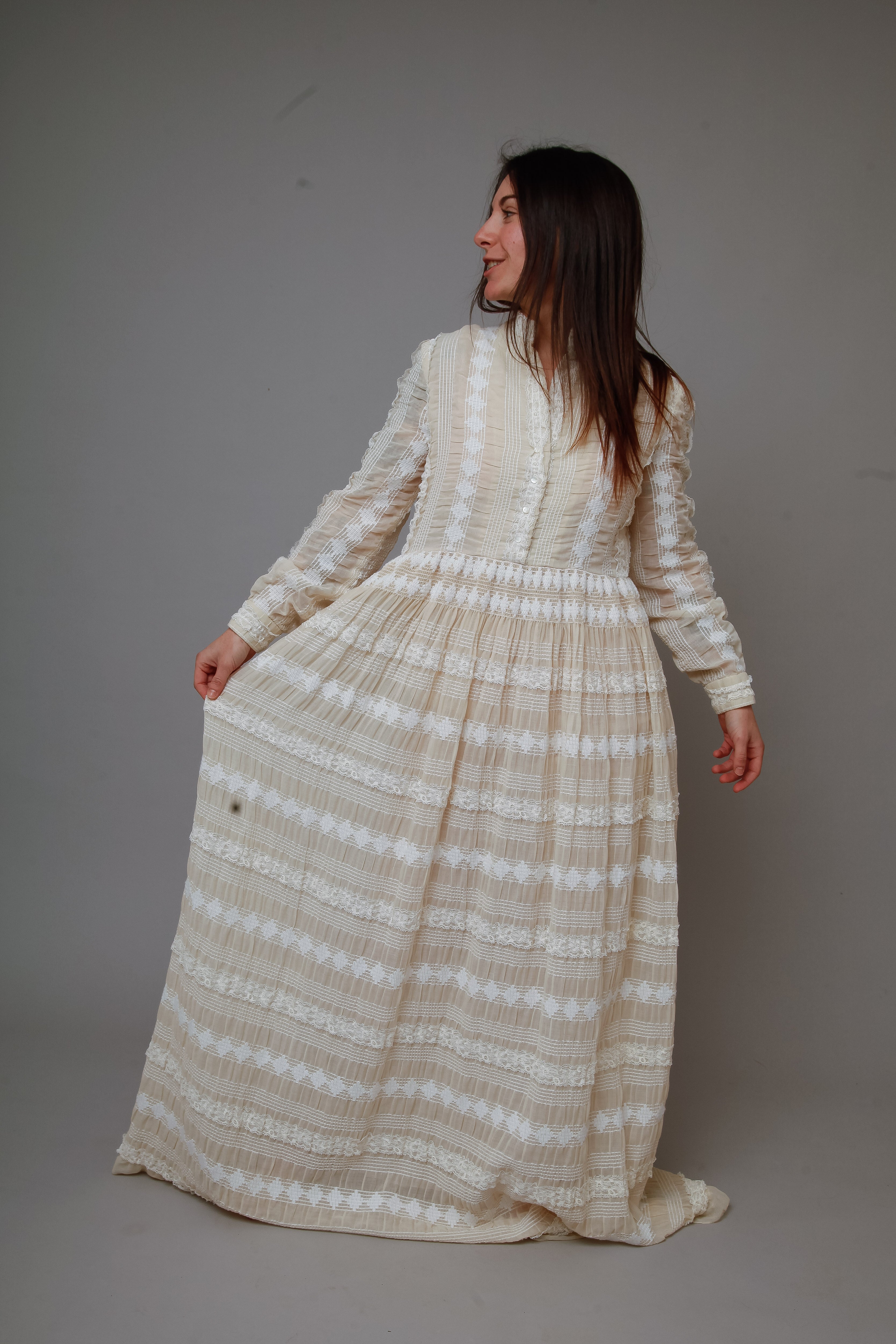 1970 Embroidered Cotton Gauze Maxi Dress