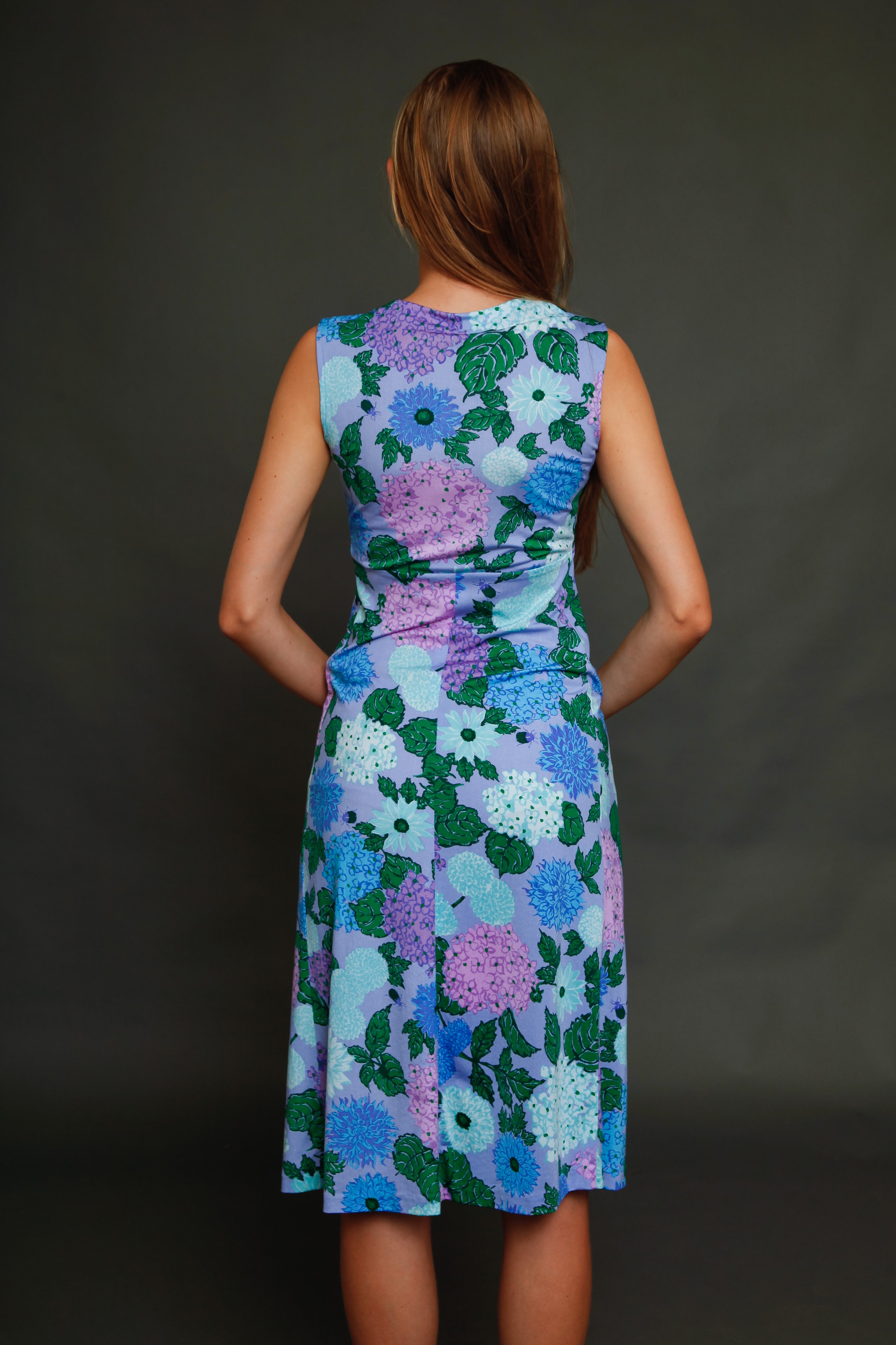 Early 70s Jersey Dress with Falconetto Floral Print
