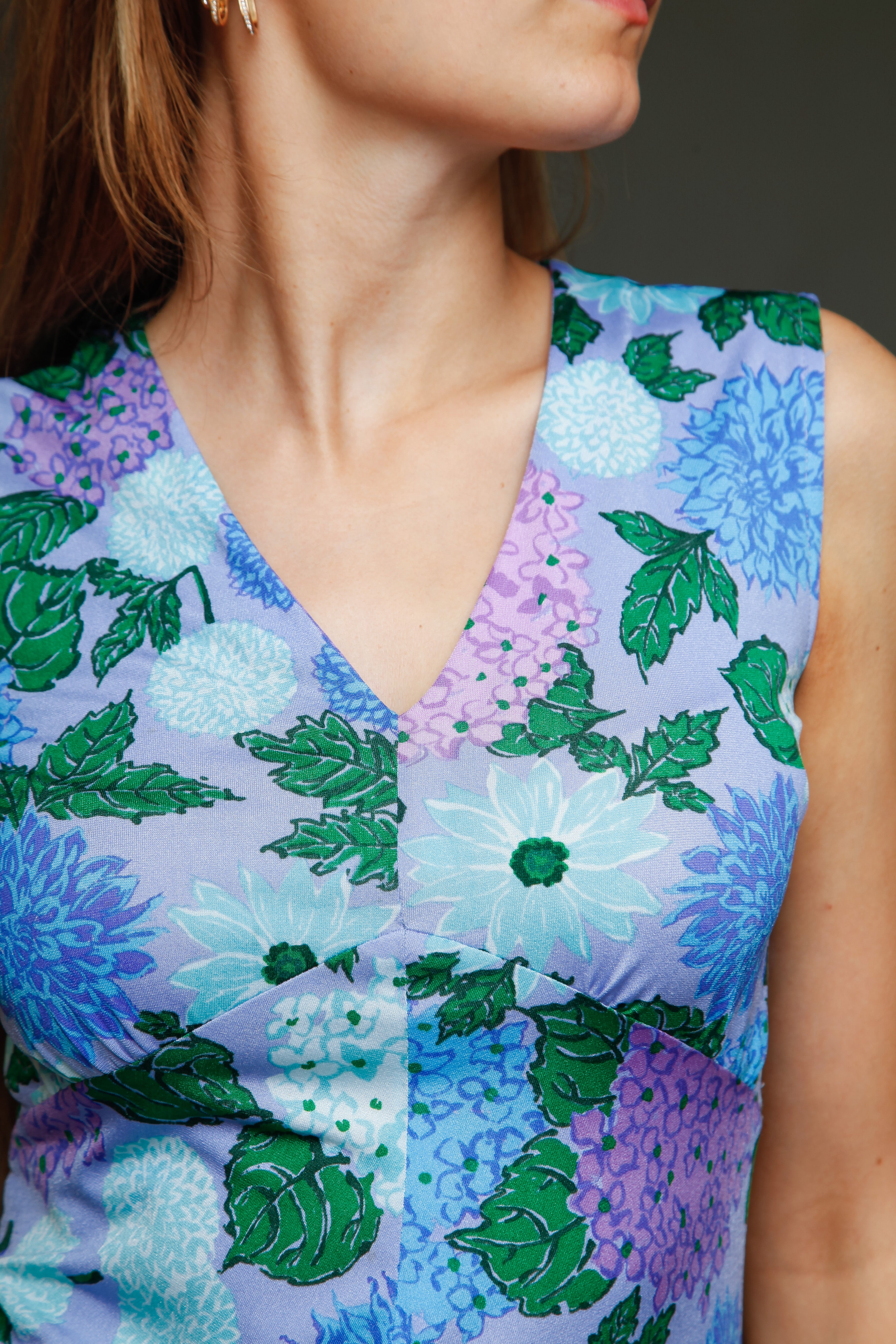 Early 70s Jersey Dress with Falconetto Floral Print