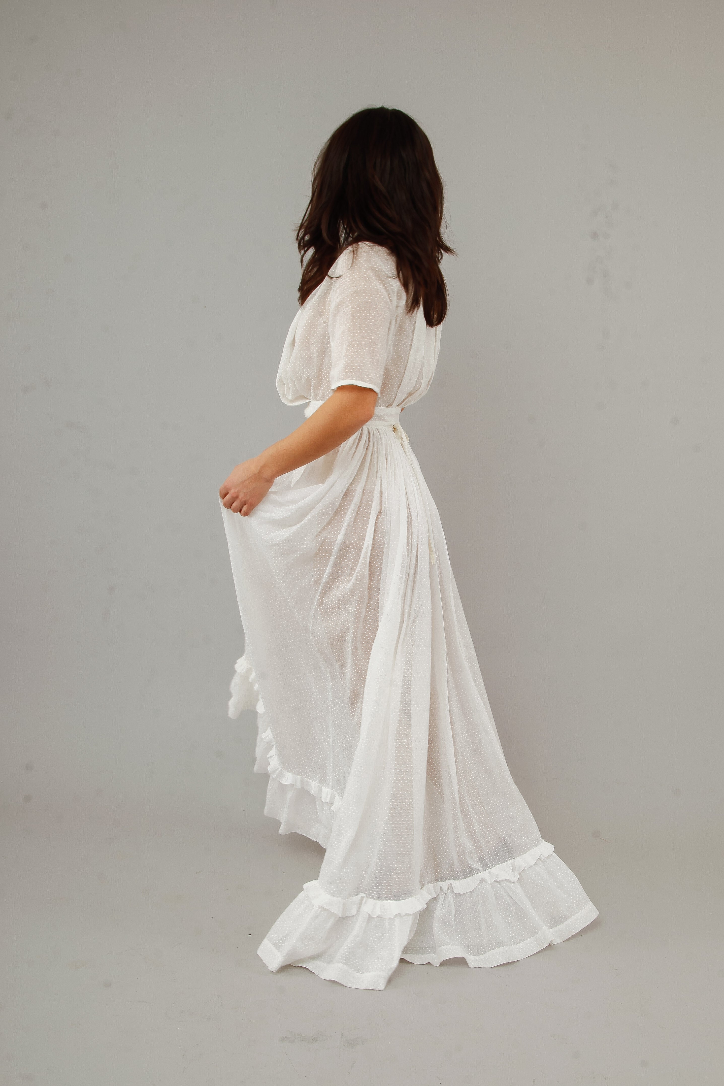 Antique Delicate Cotton Muslin Dotted White Ensemble