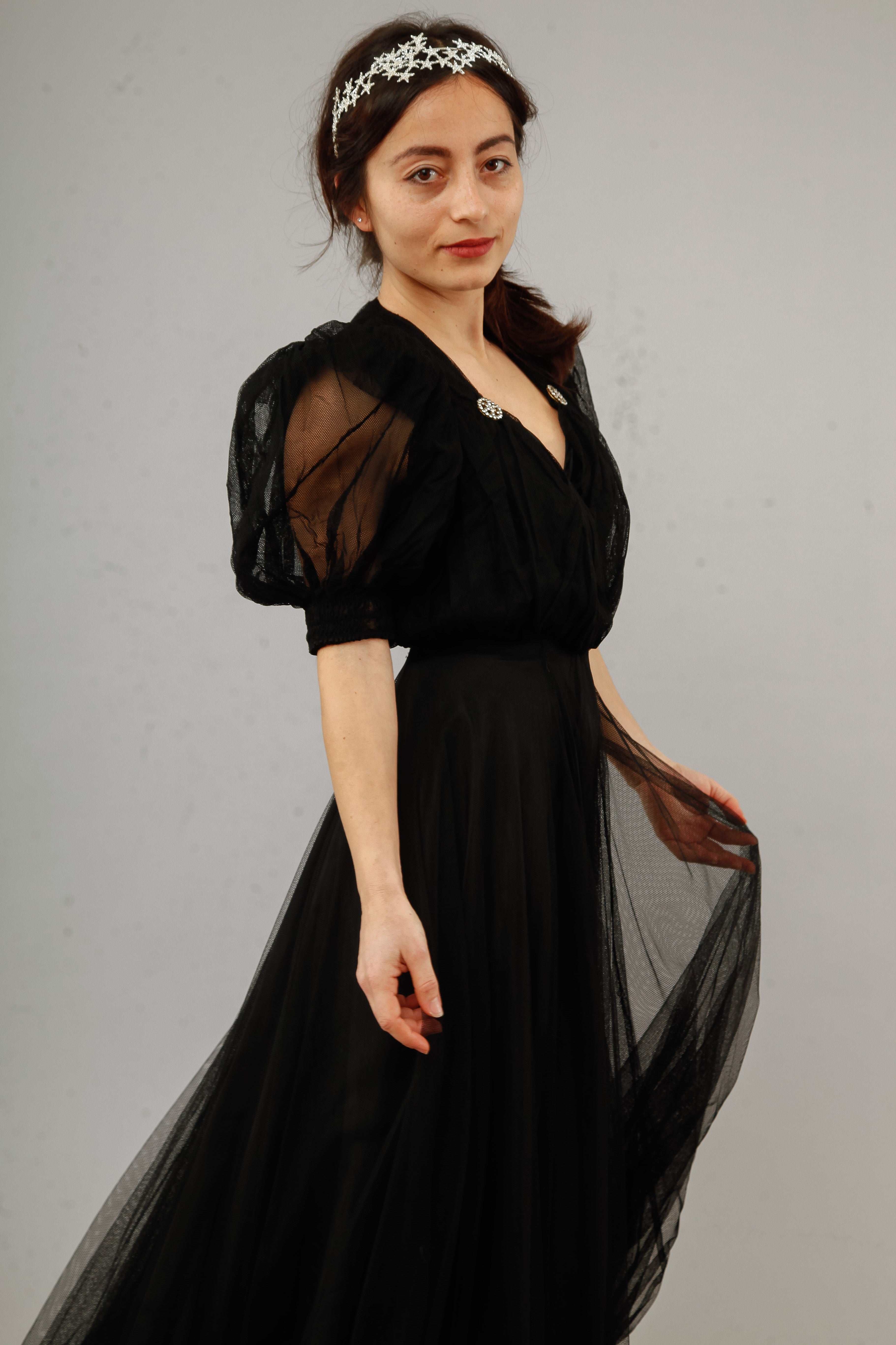 1940 Amazing Black Net Evening Gown