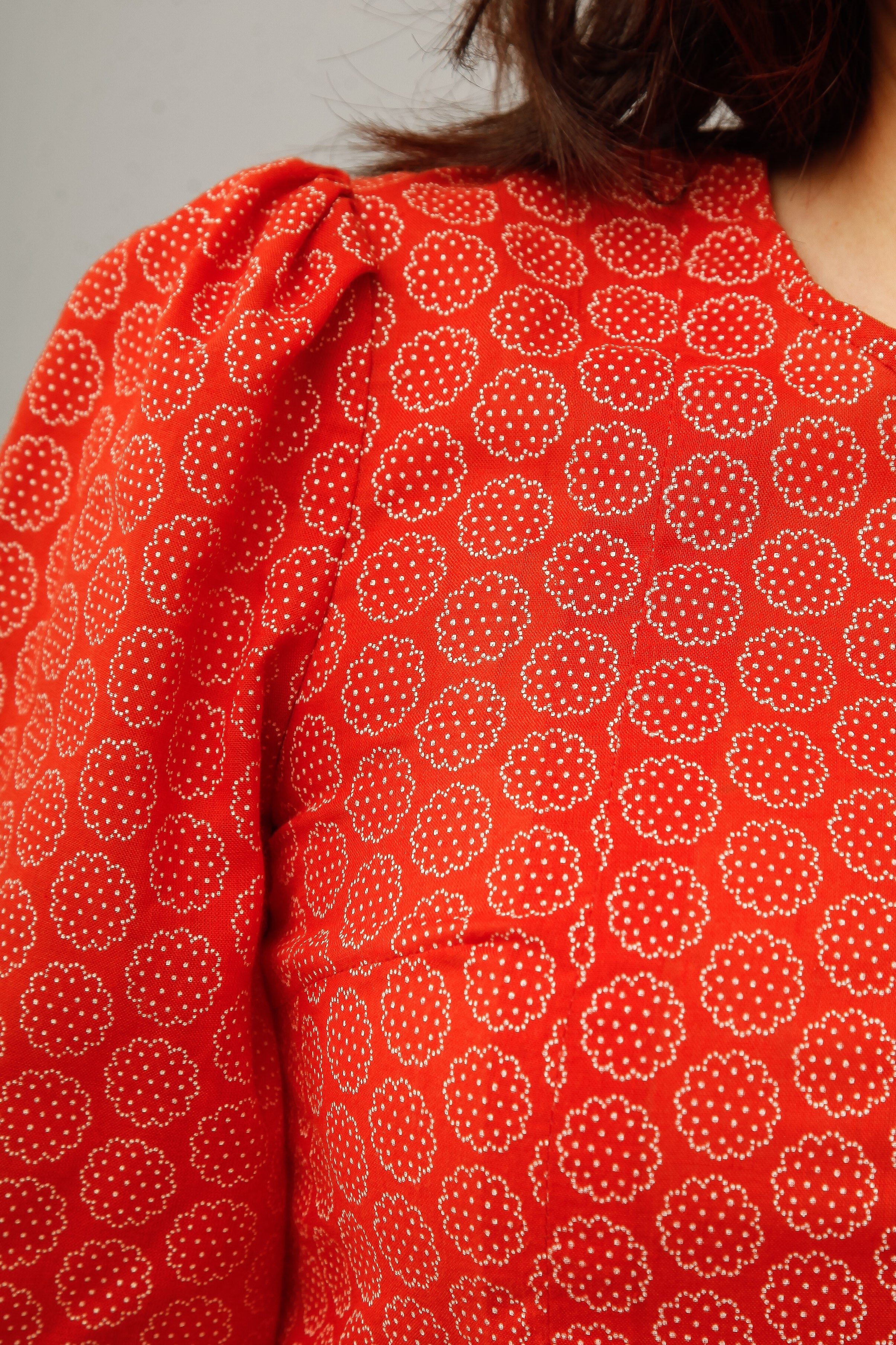 1970 Floral Cotton Prairie Red Maxi Dress