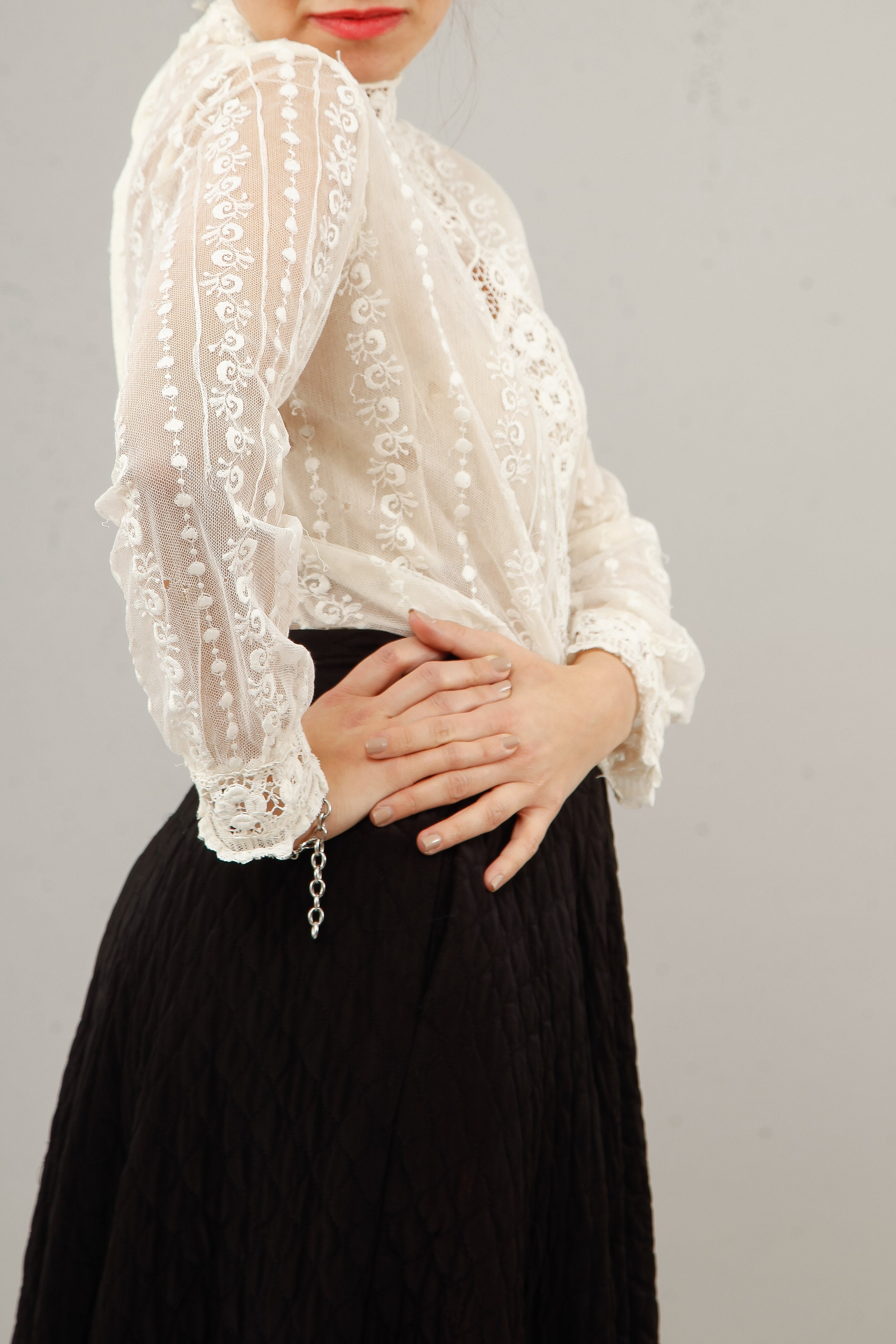 1950 Black  Silk Quilted Cirlcle Skirt