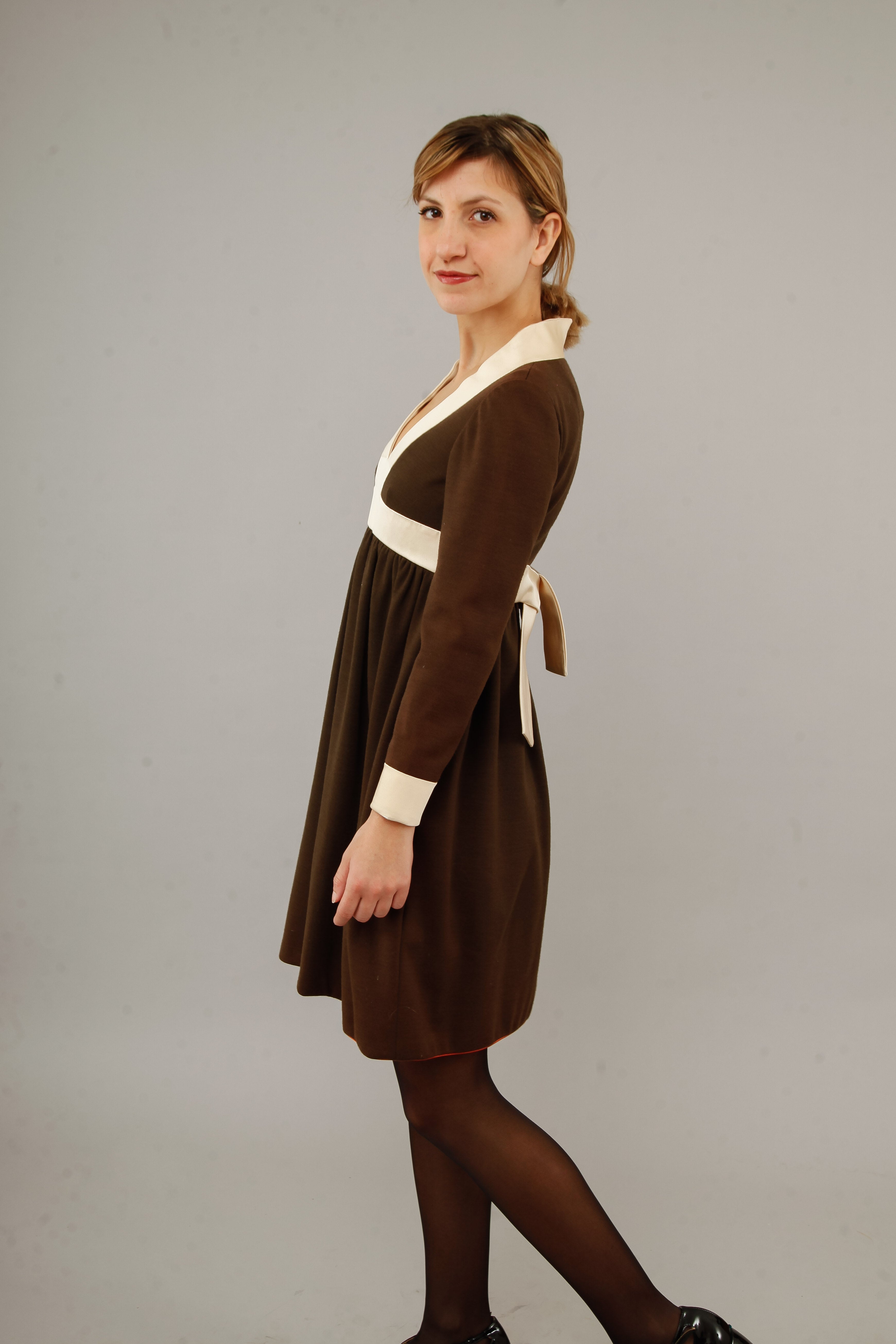 60s Brown Wool Mini Dress