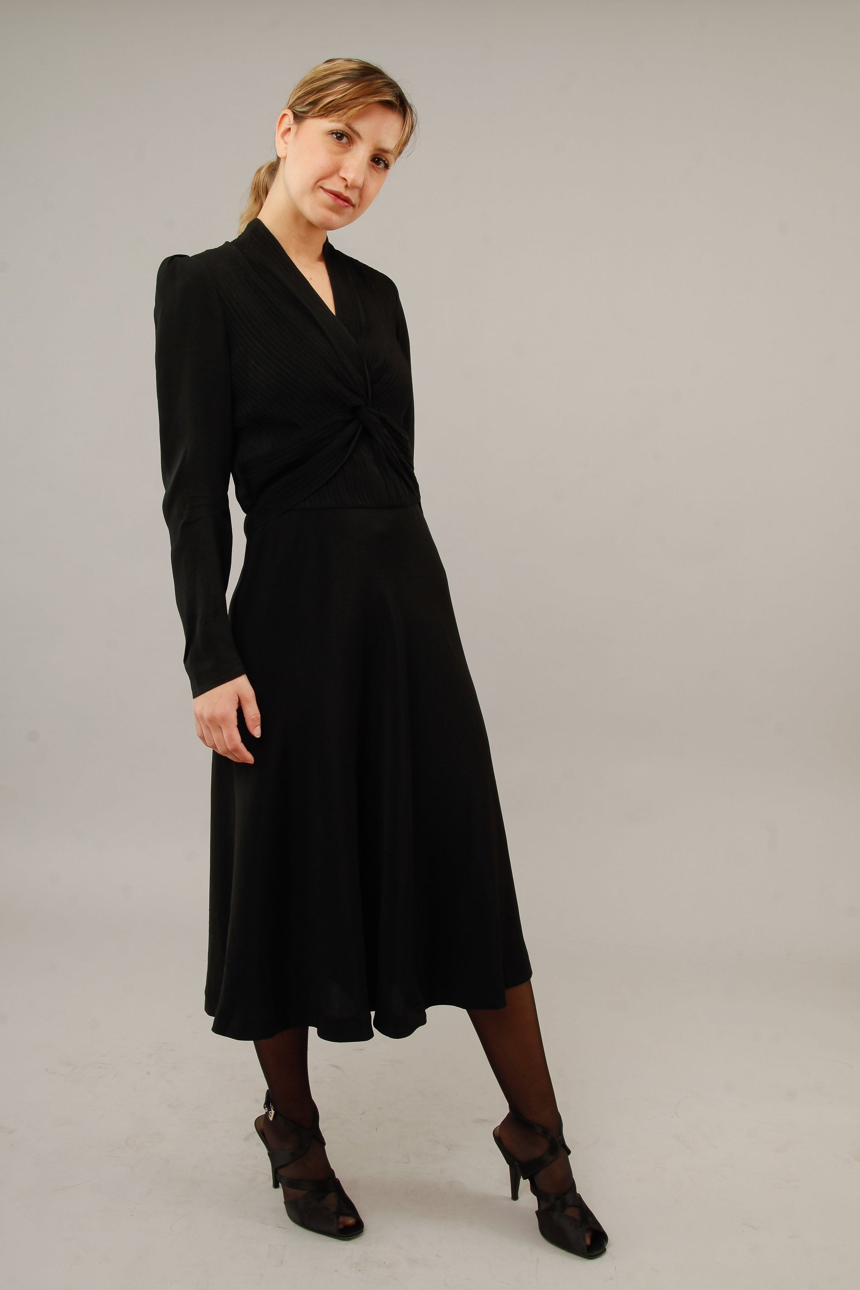 1940 Black Dress with Pintuck Details