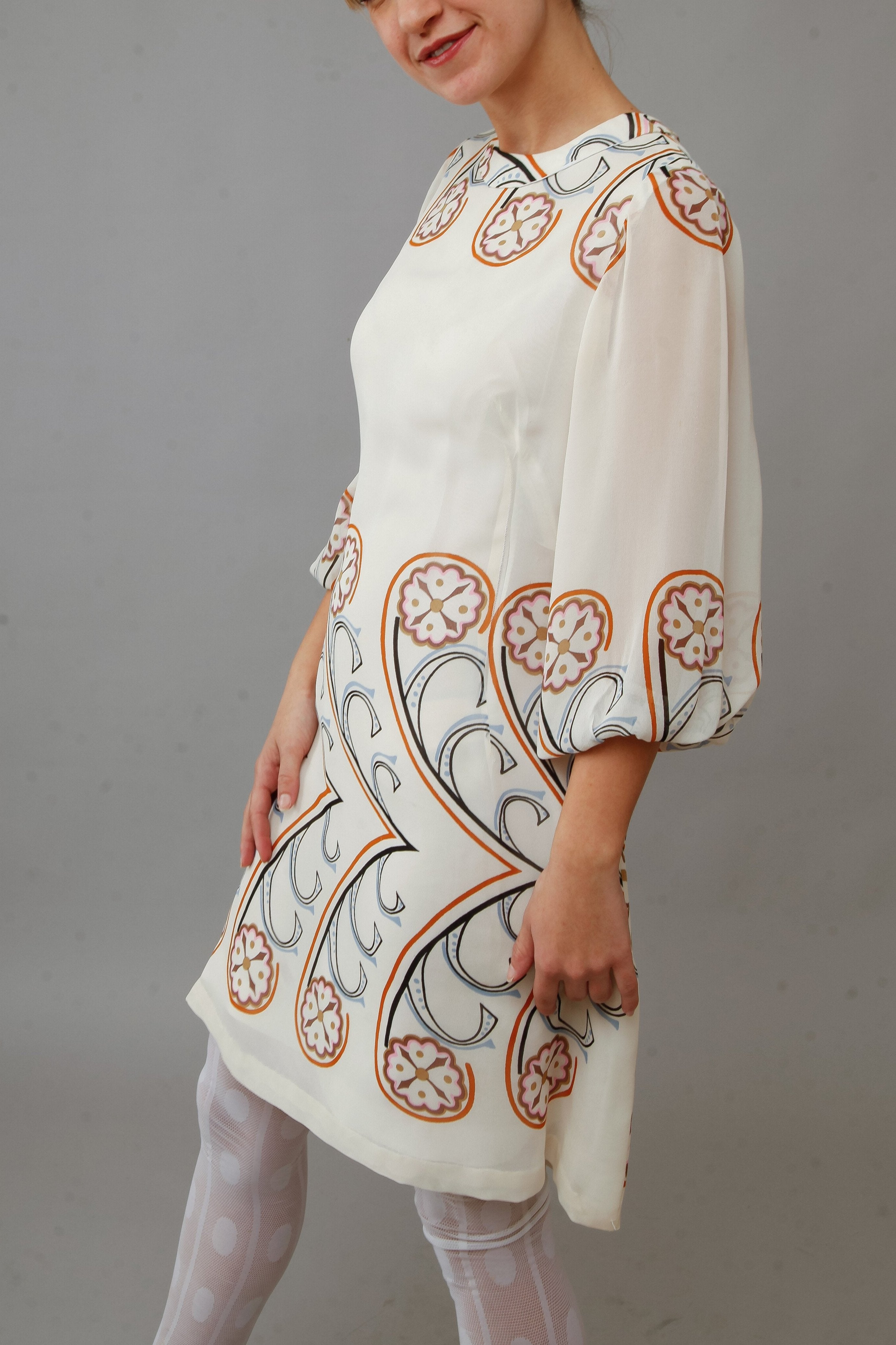 Vicedomini 60s Silk Chiffon Mini Dress