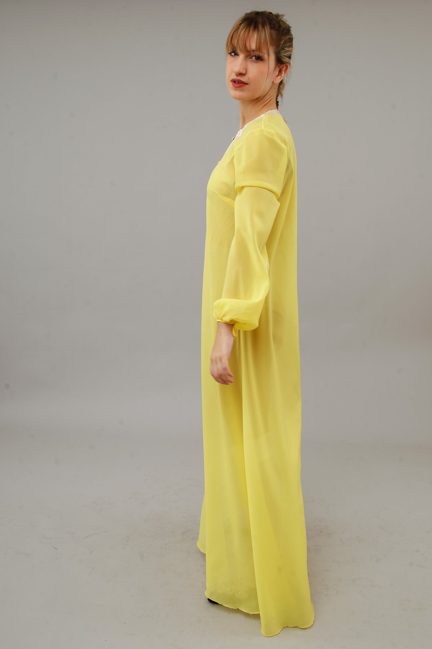 1970 Bright Yellow Nylon Caftan with Silk Details