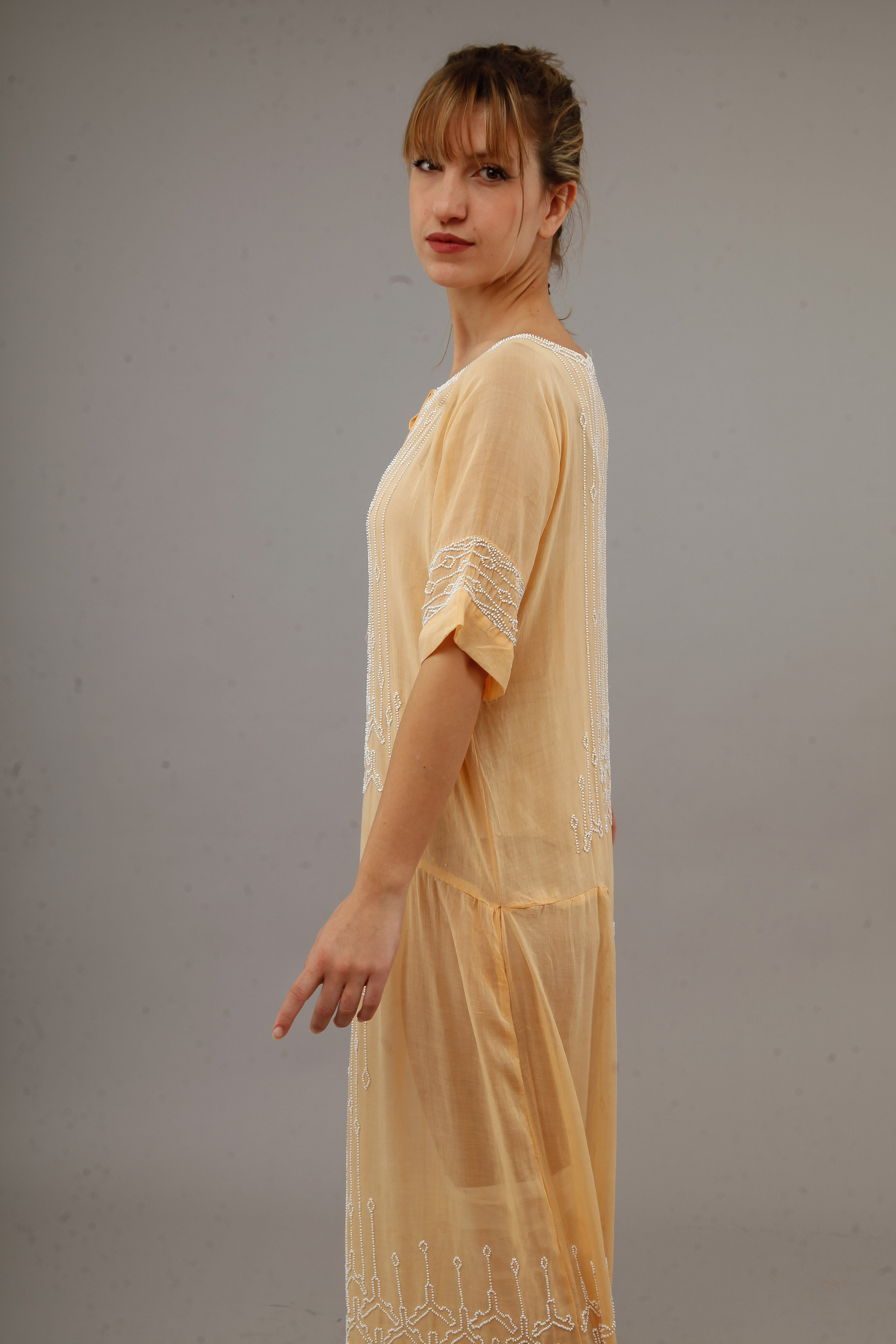 1920 Beaded Cotton Gauze Gown