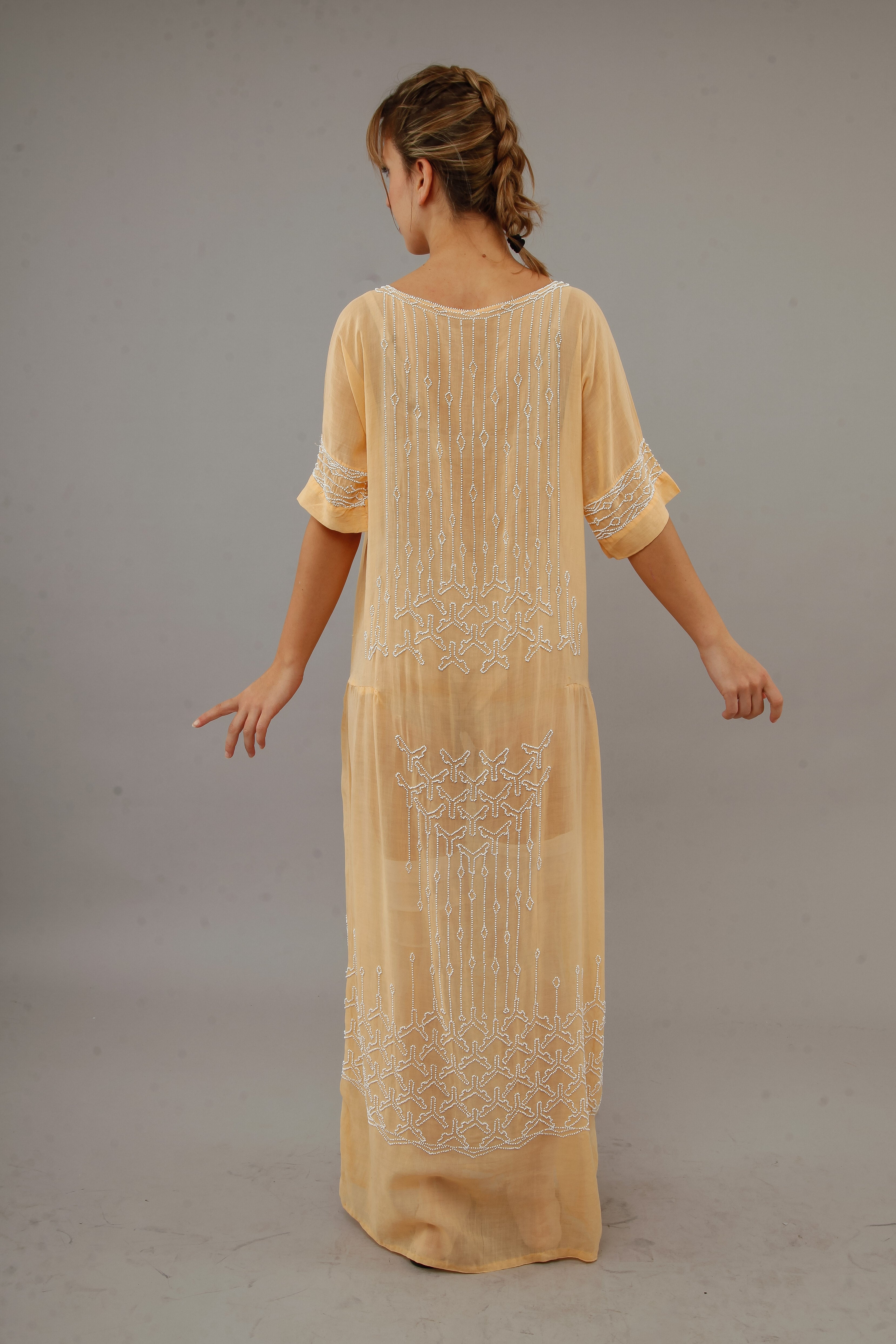 1920 Beaded Cotton Gauze Gown