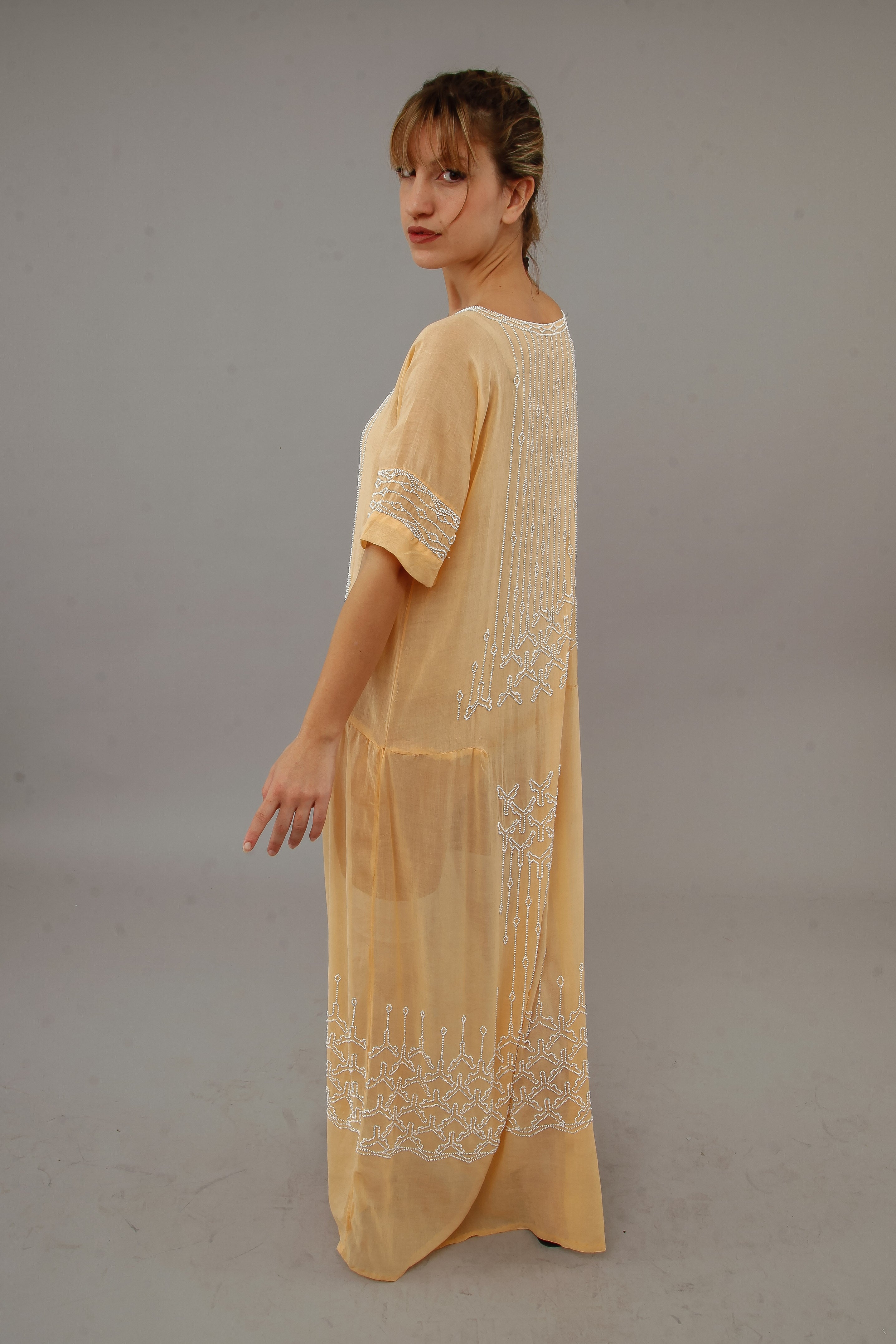 1920 Beaded Cotton Gauze Gown
