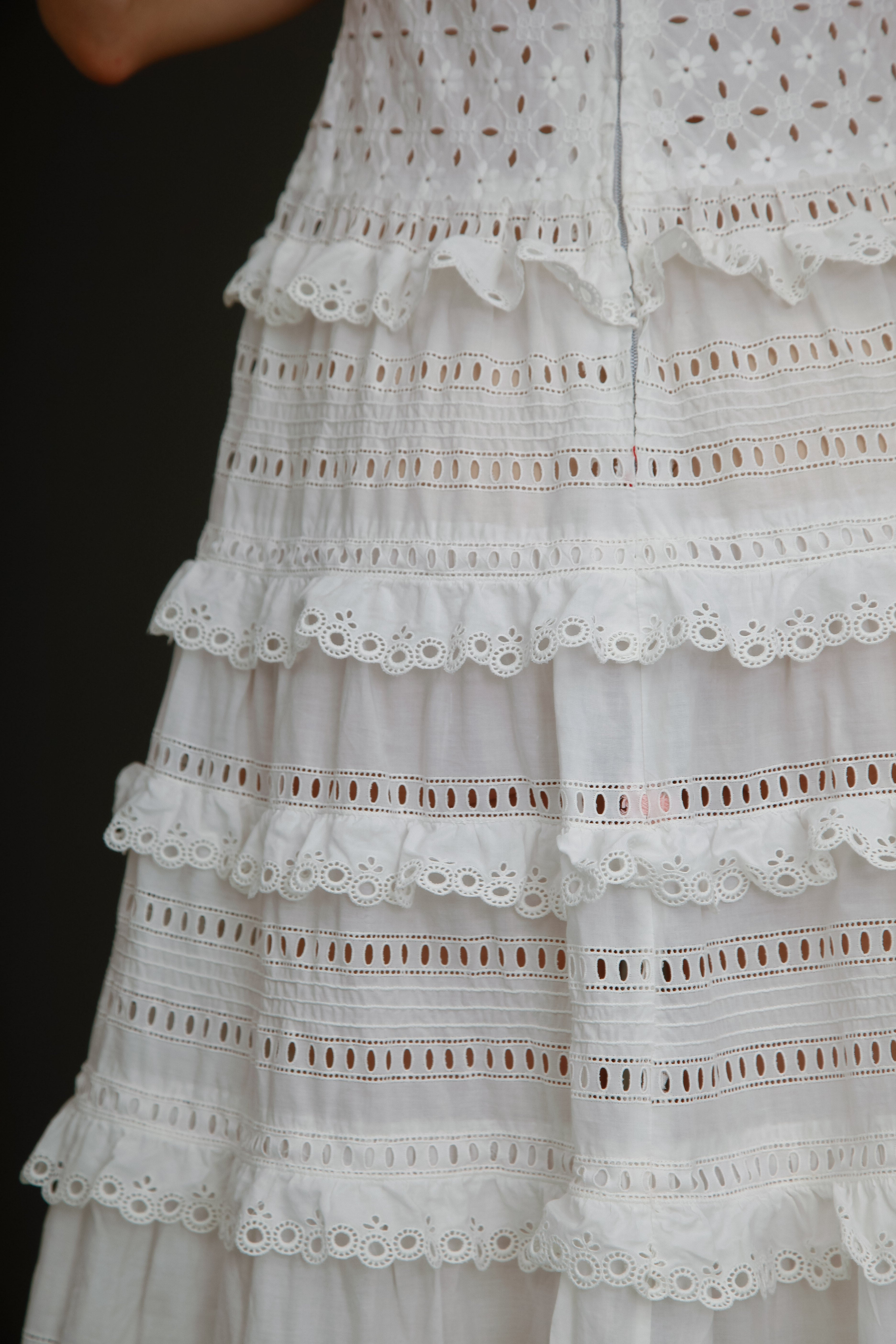 1970 Broderie Anglais White Ruffles Maxi Dress