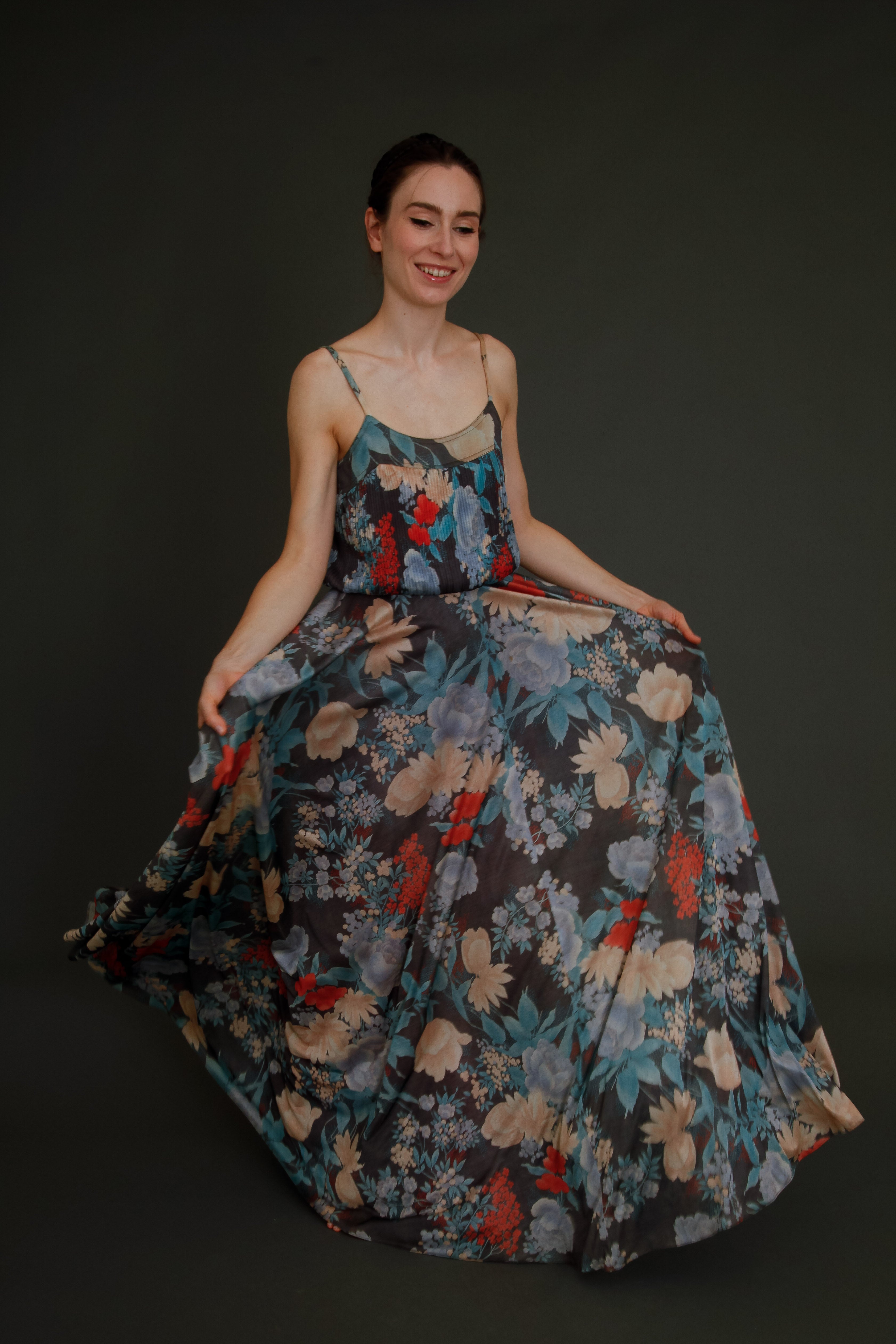 1970 Floral Jersey Shubette of London Long Gown