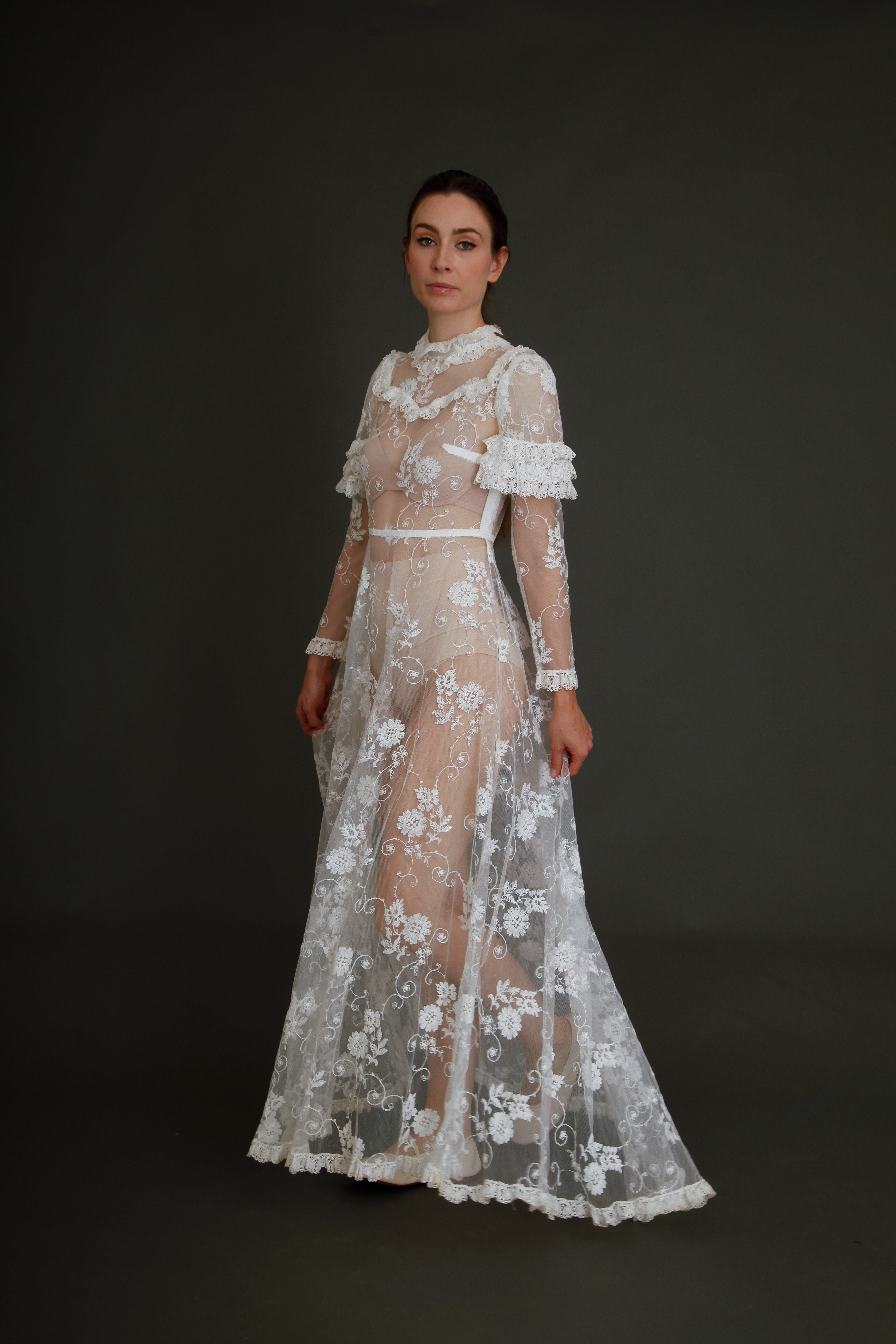 1970 White Lace Boho Long Dress