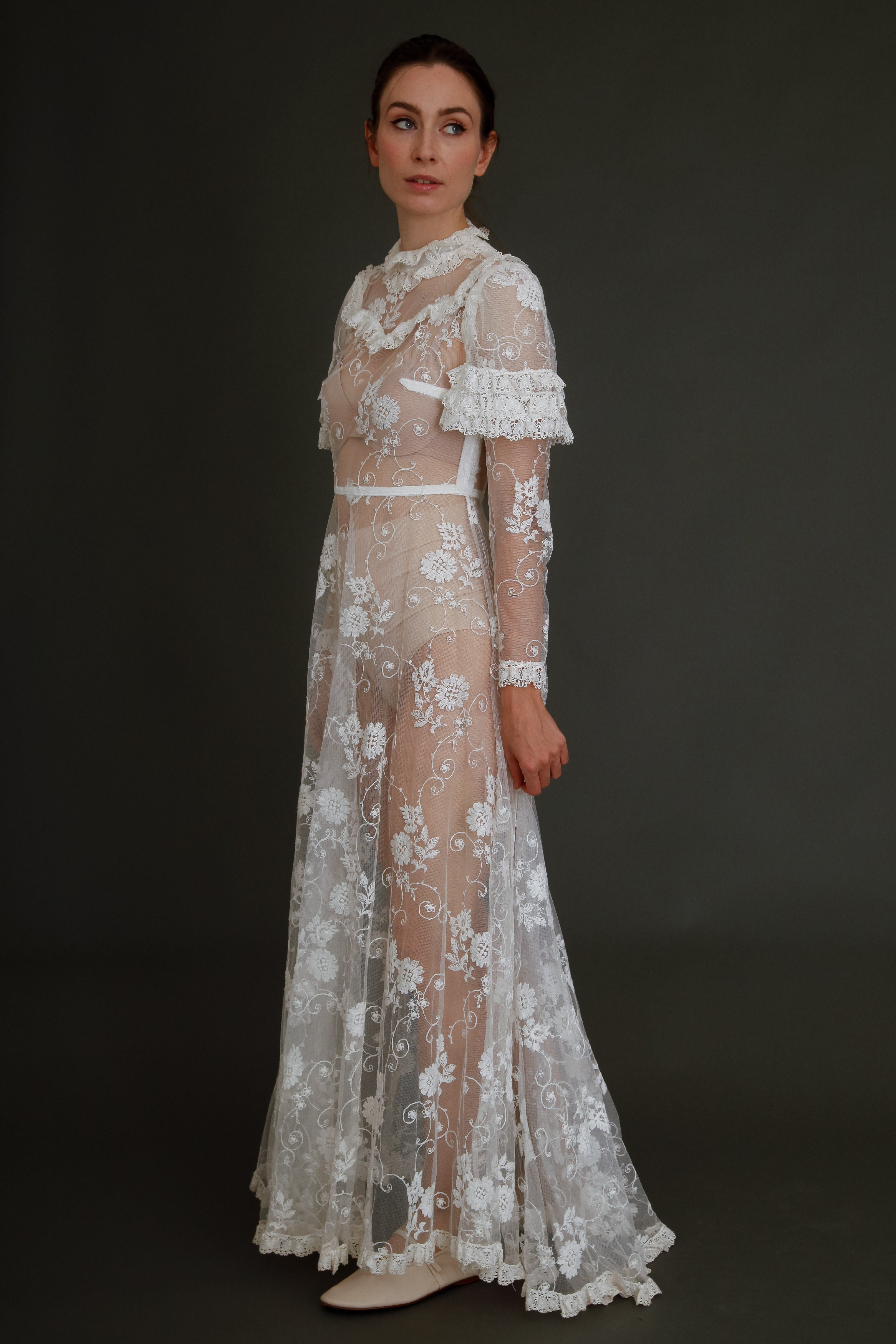1970 White Lace Boho Long Dress