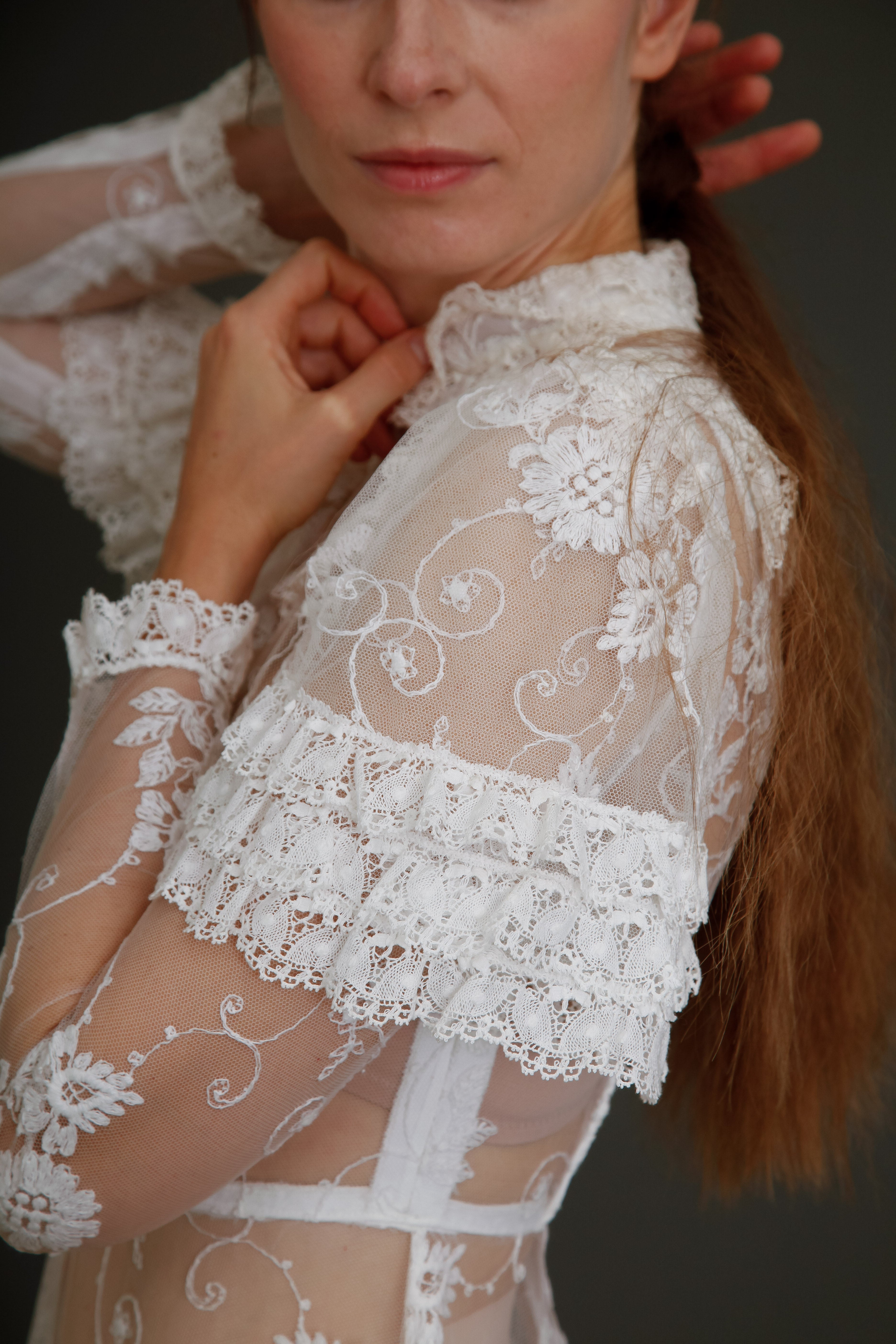 1970 White Lace Boho Long Dress