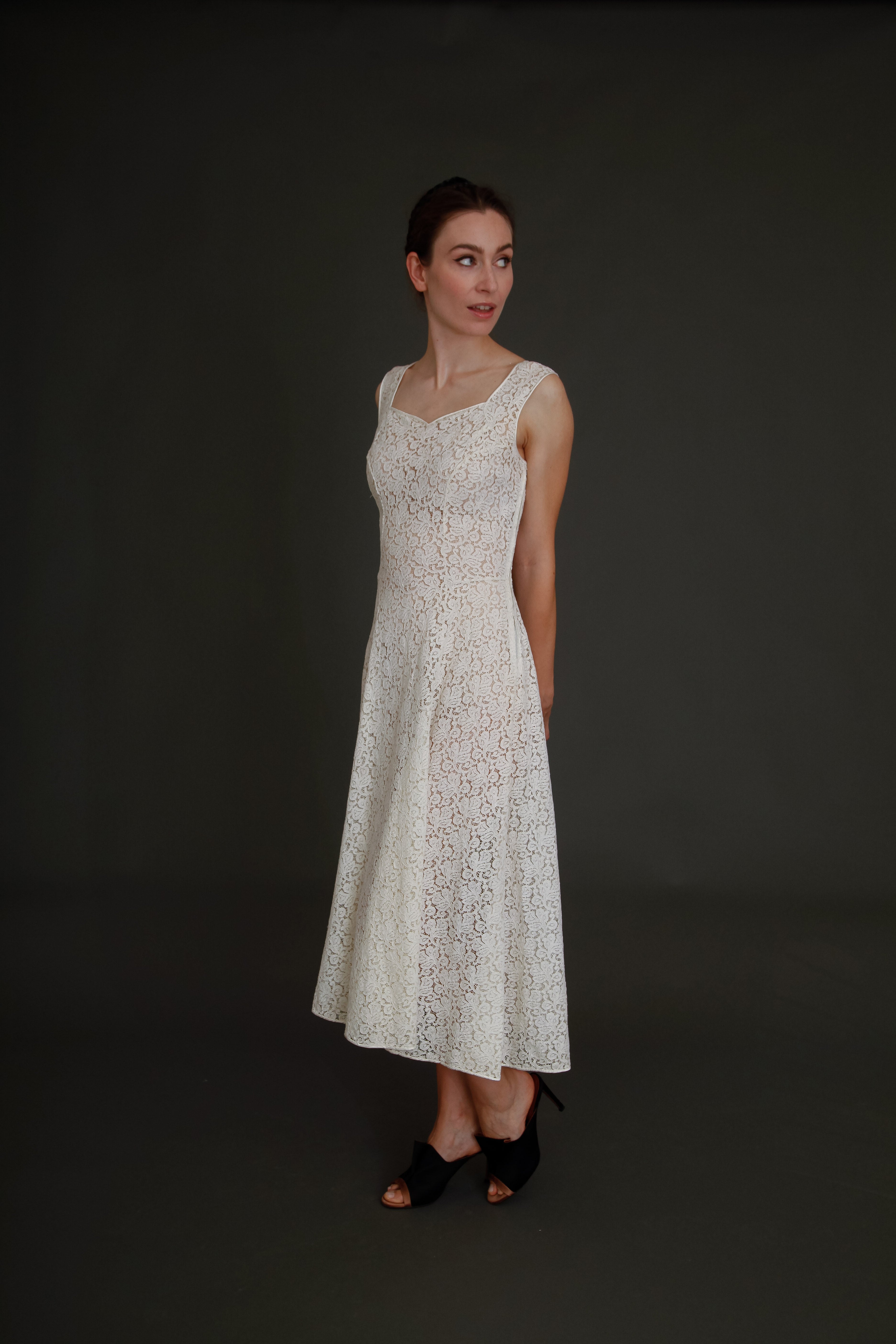 Late 40s Ivory Lace Dress