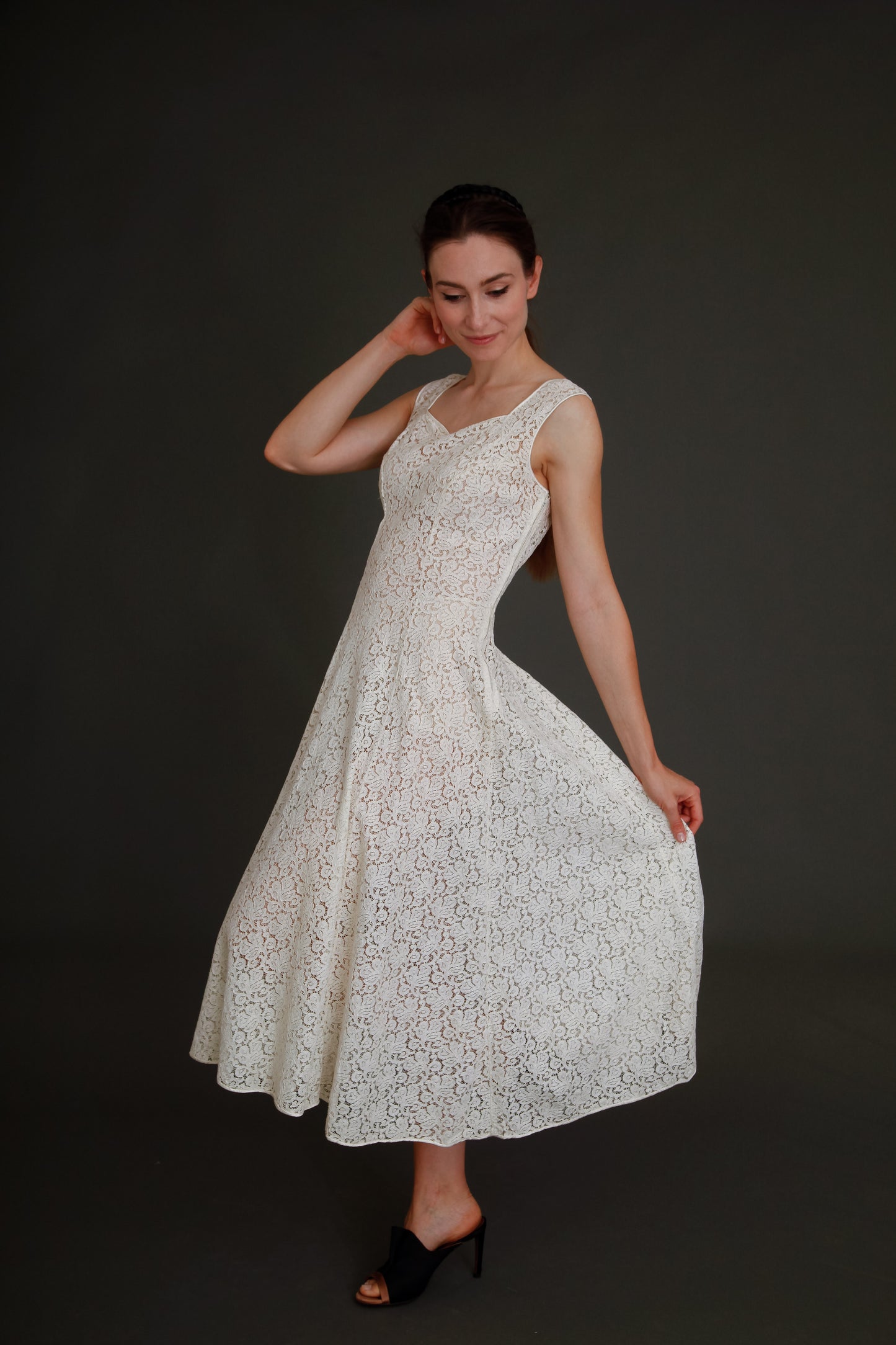 Late 40s Ivory Lace Dress