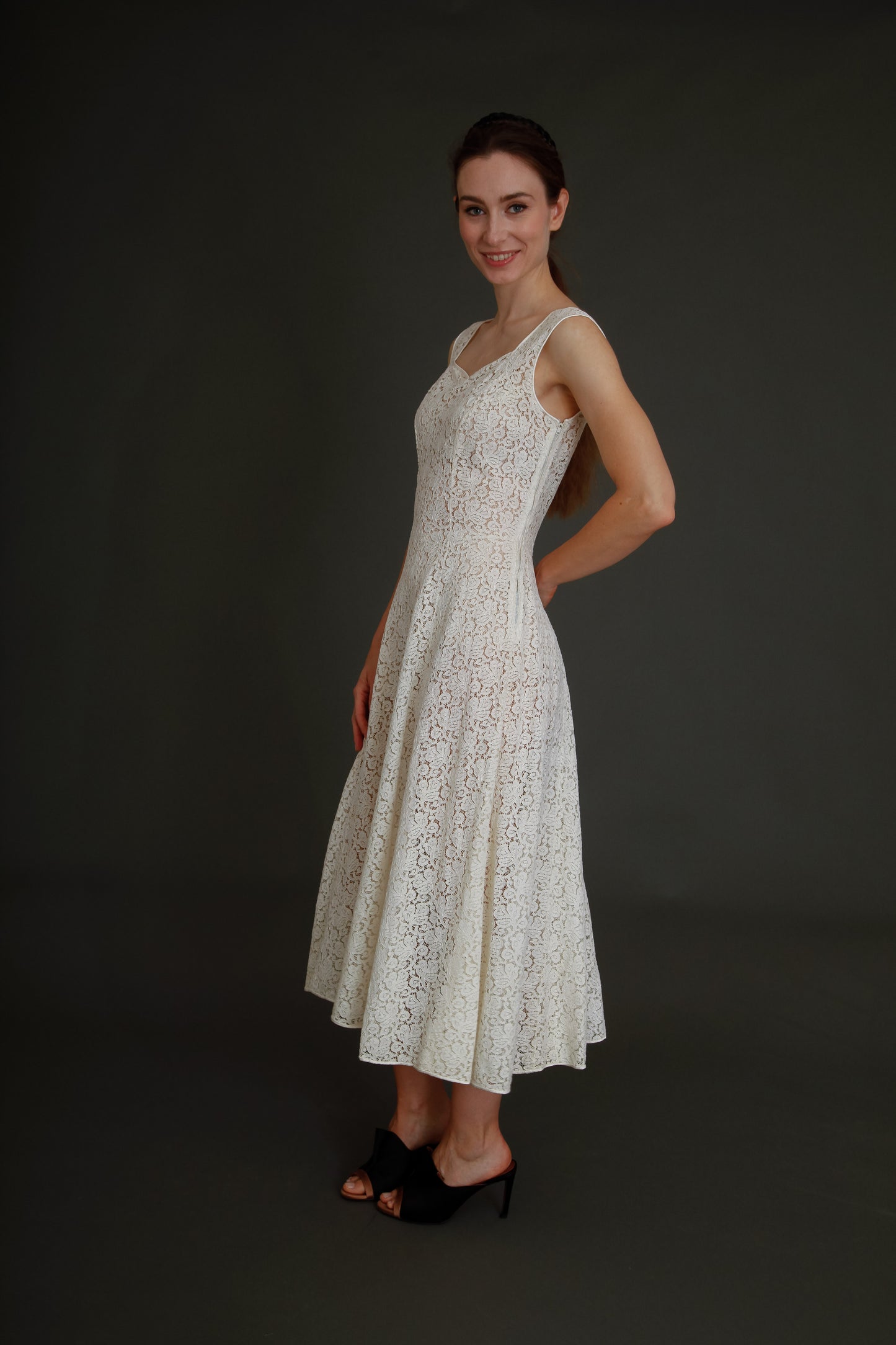 Late 40s Ivory Lace Dress