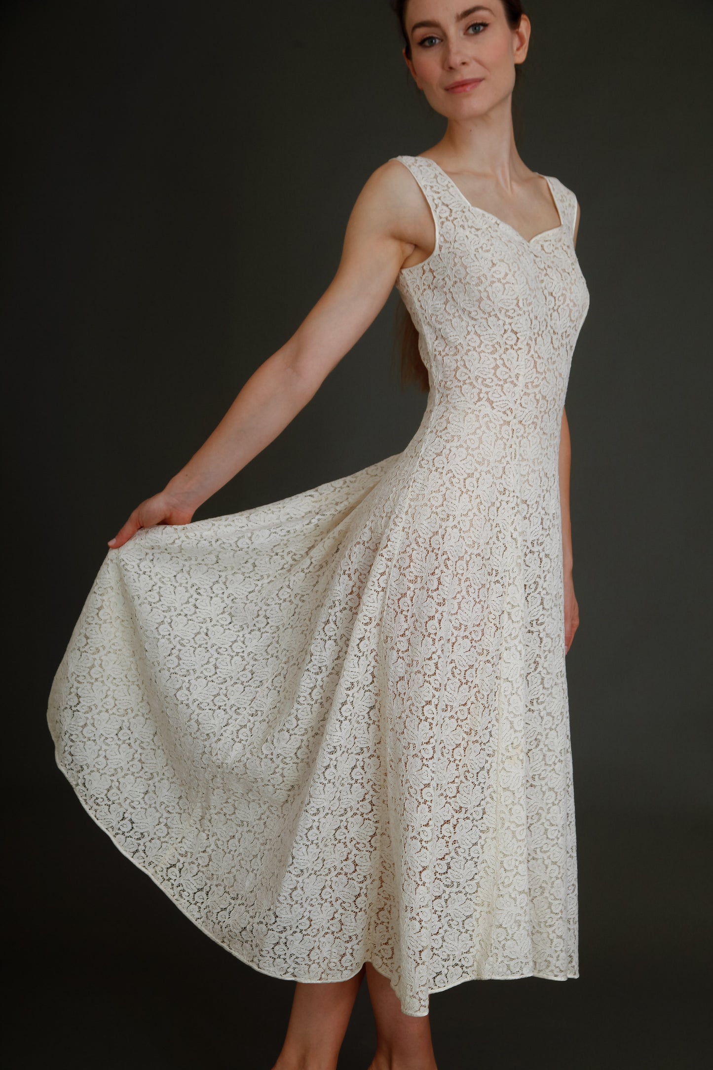 Late 40s Ivory Lace Dress