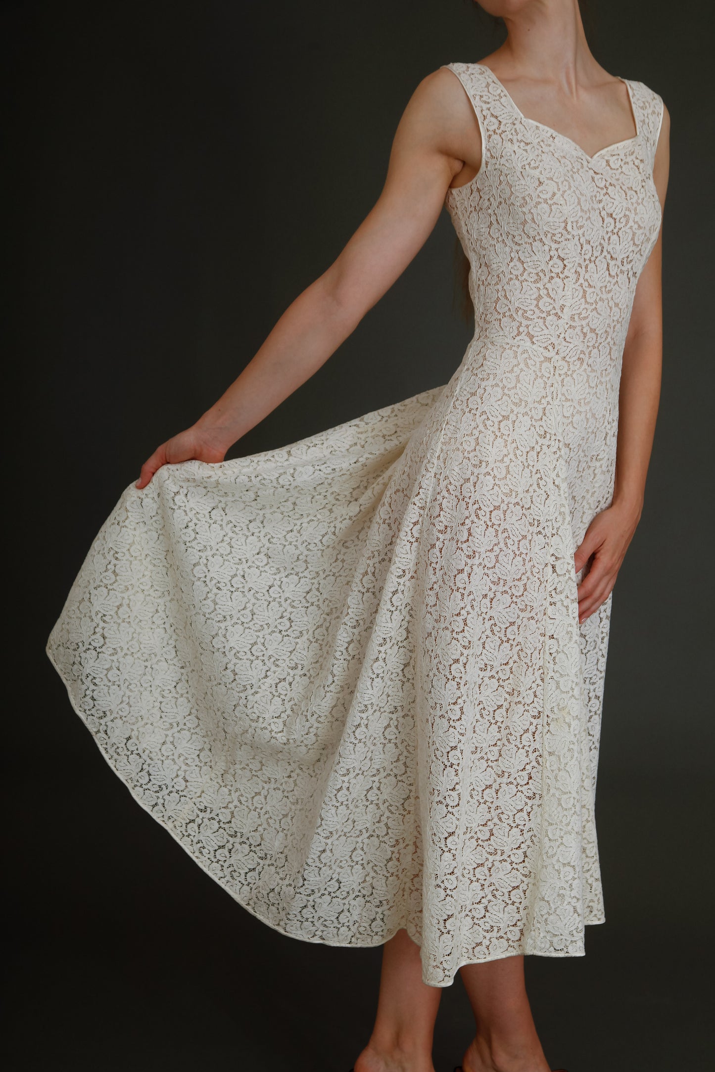 Late 40s Ivory Lace Dress