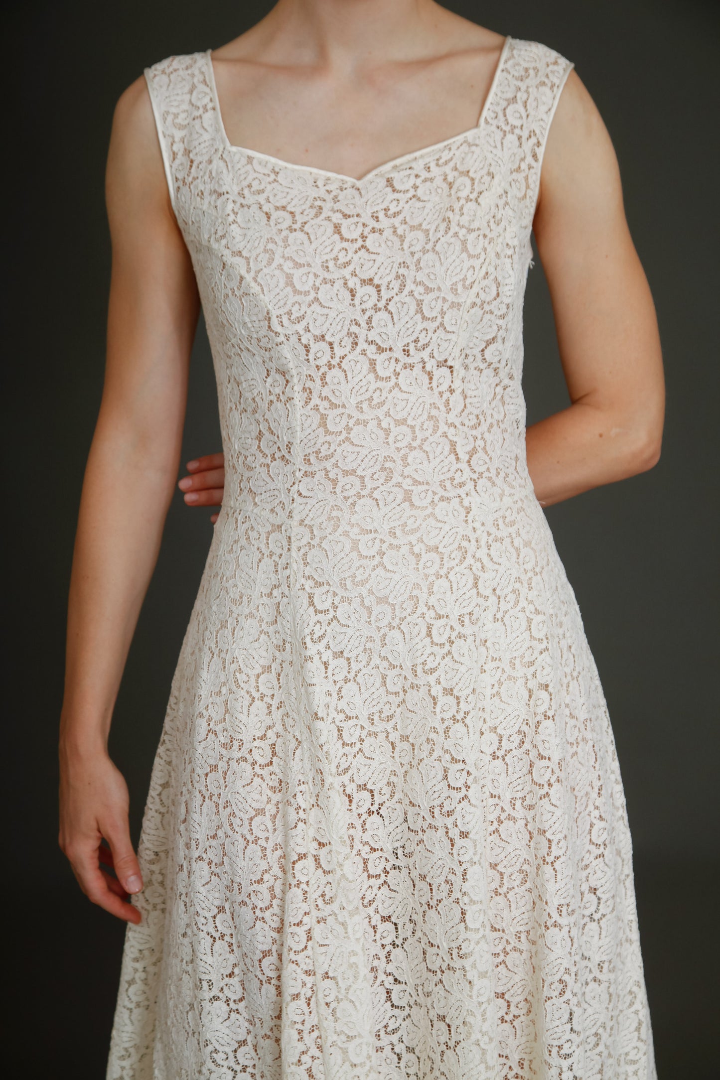 Late 40s Ivory Lace Dress