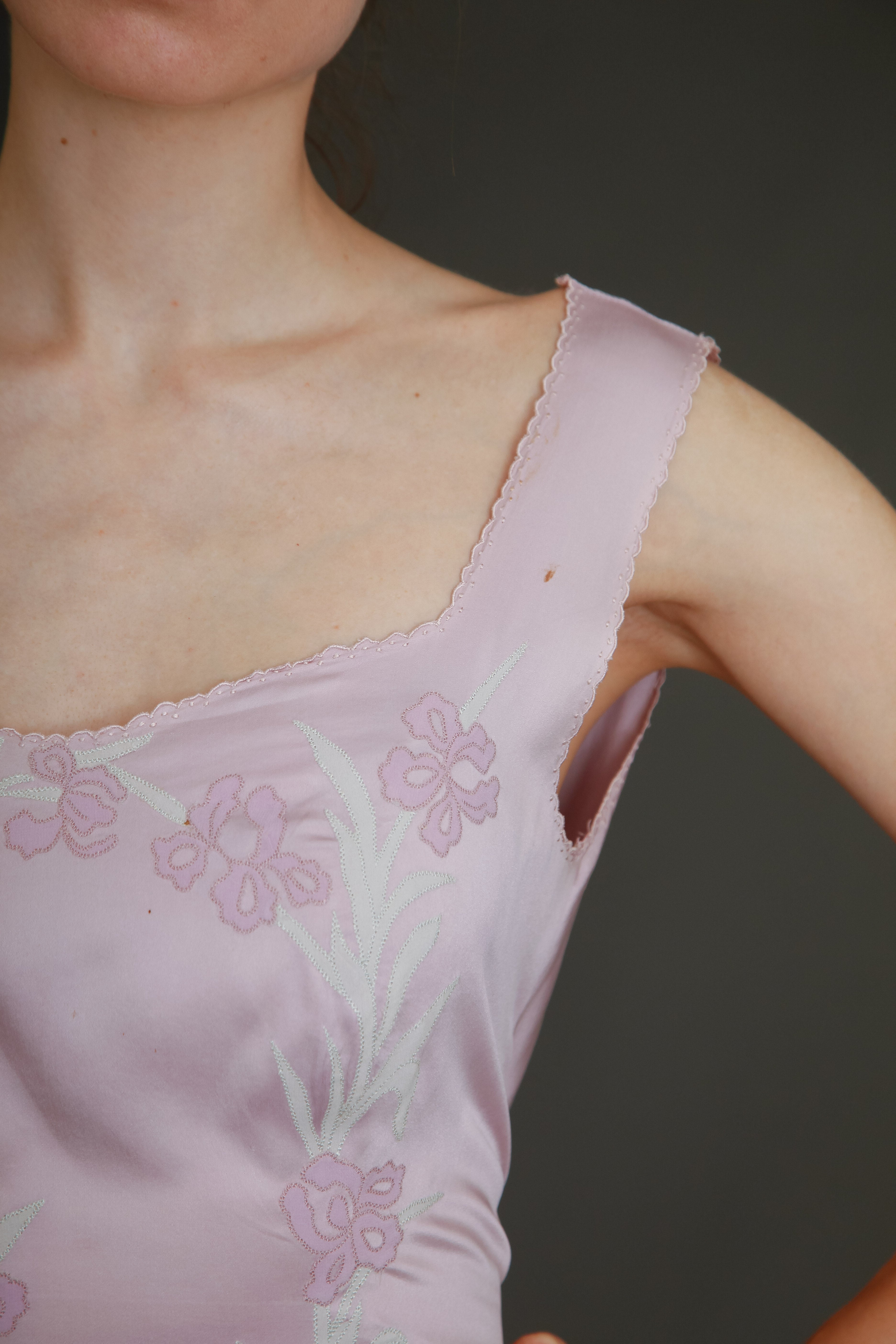 1930 Silk Satin Gown with Ebroidered Flowers
