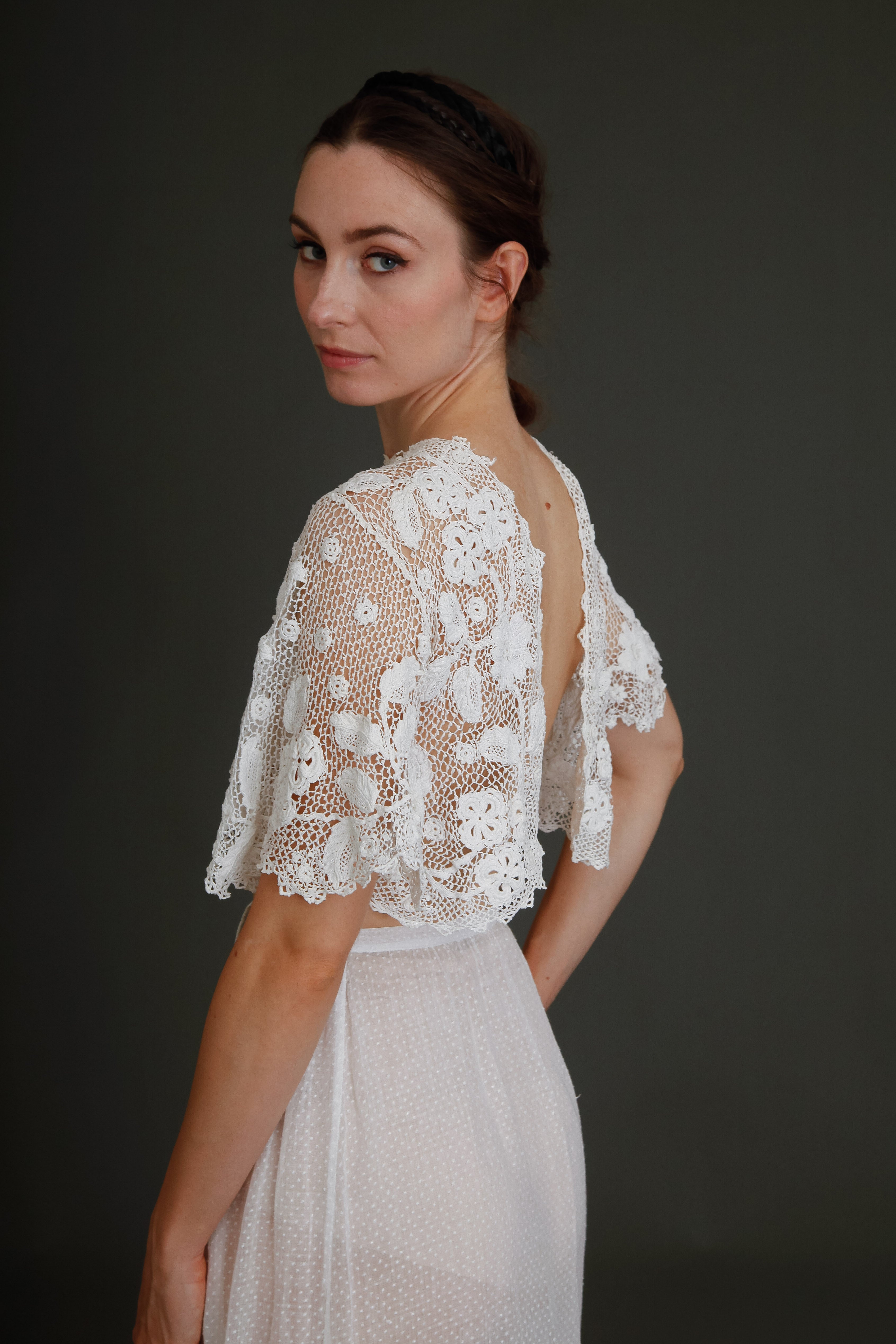 1910 Floral Irish Crochet Crop Top
