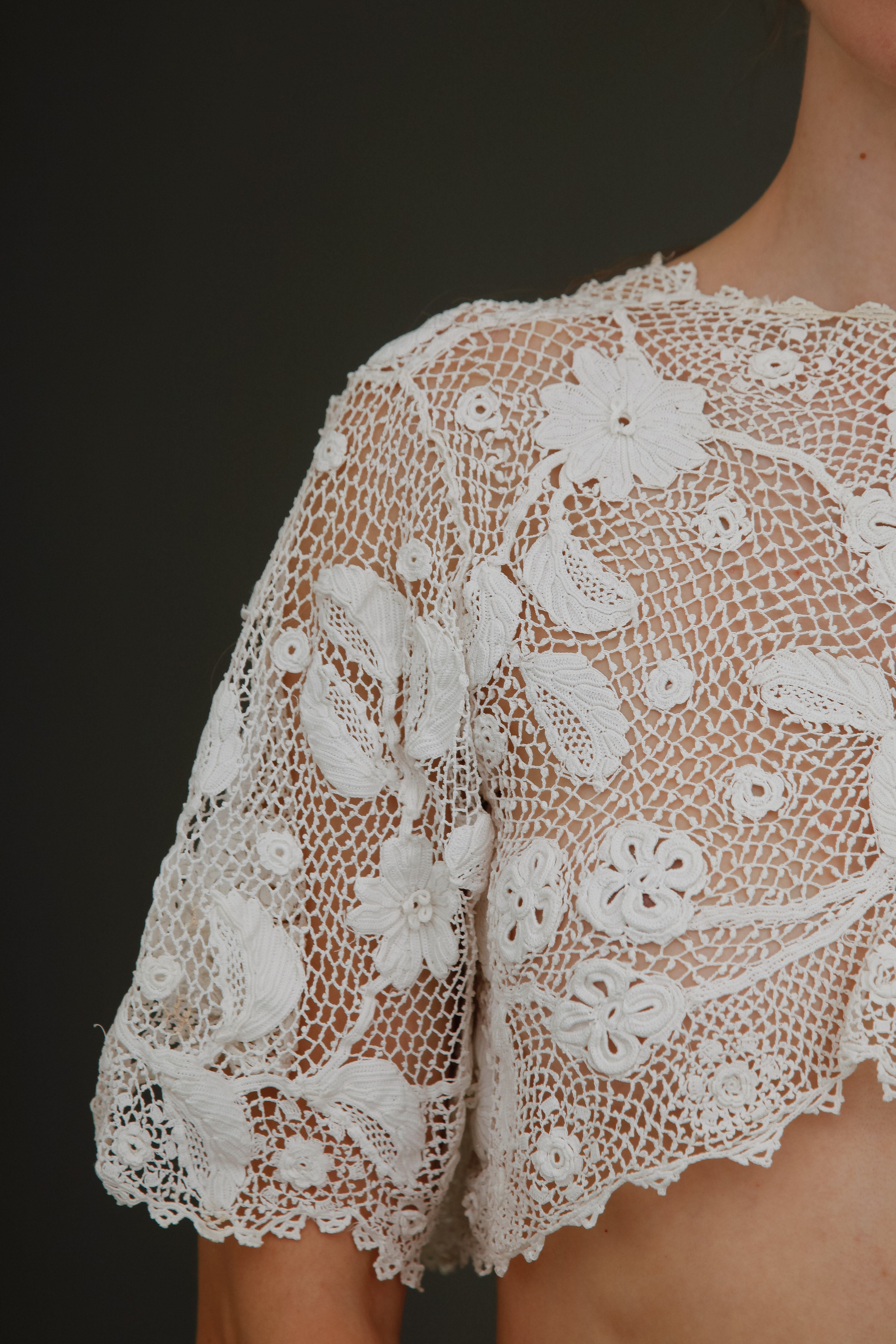 1910 Floral Irish Crochet Crop Top