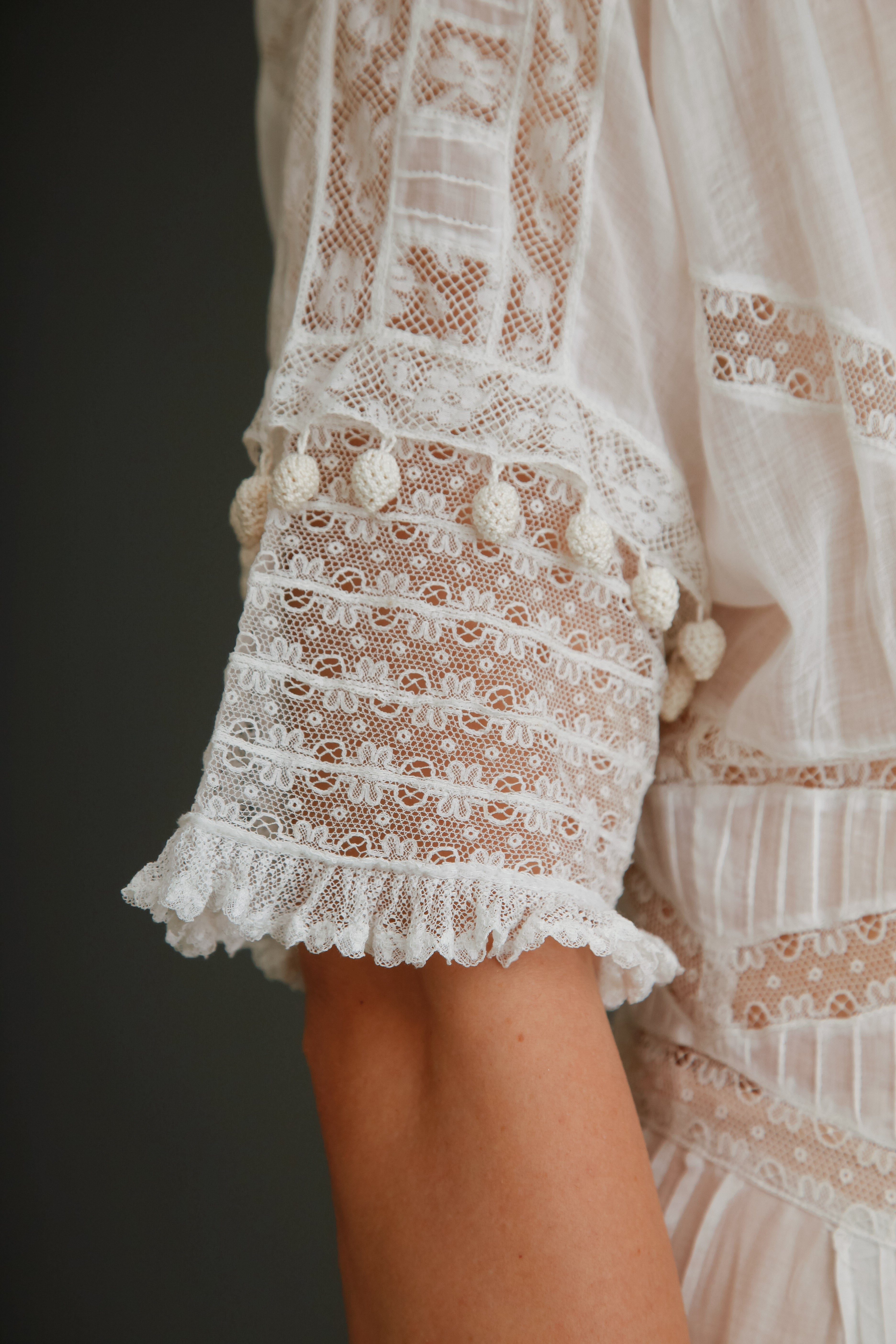 Stunning Edwardian Embroidered White Cotton Muslin Dress