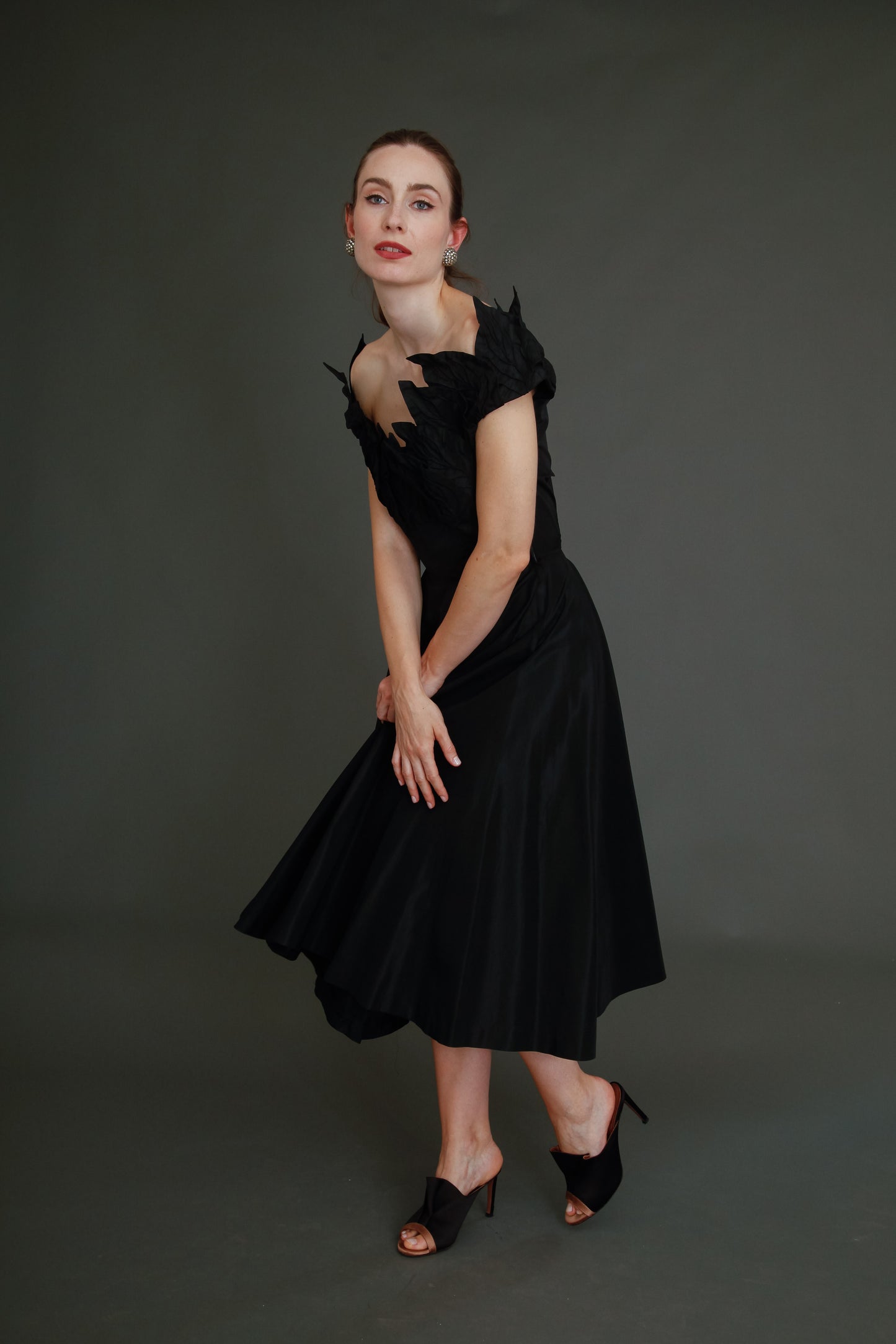 1950 Stunning Ceil Chapman Black Faille Cocktail Dress