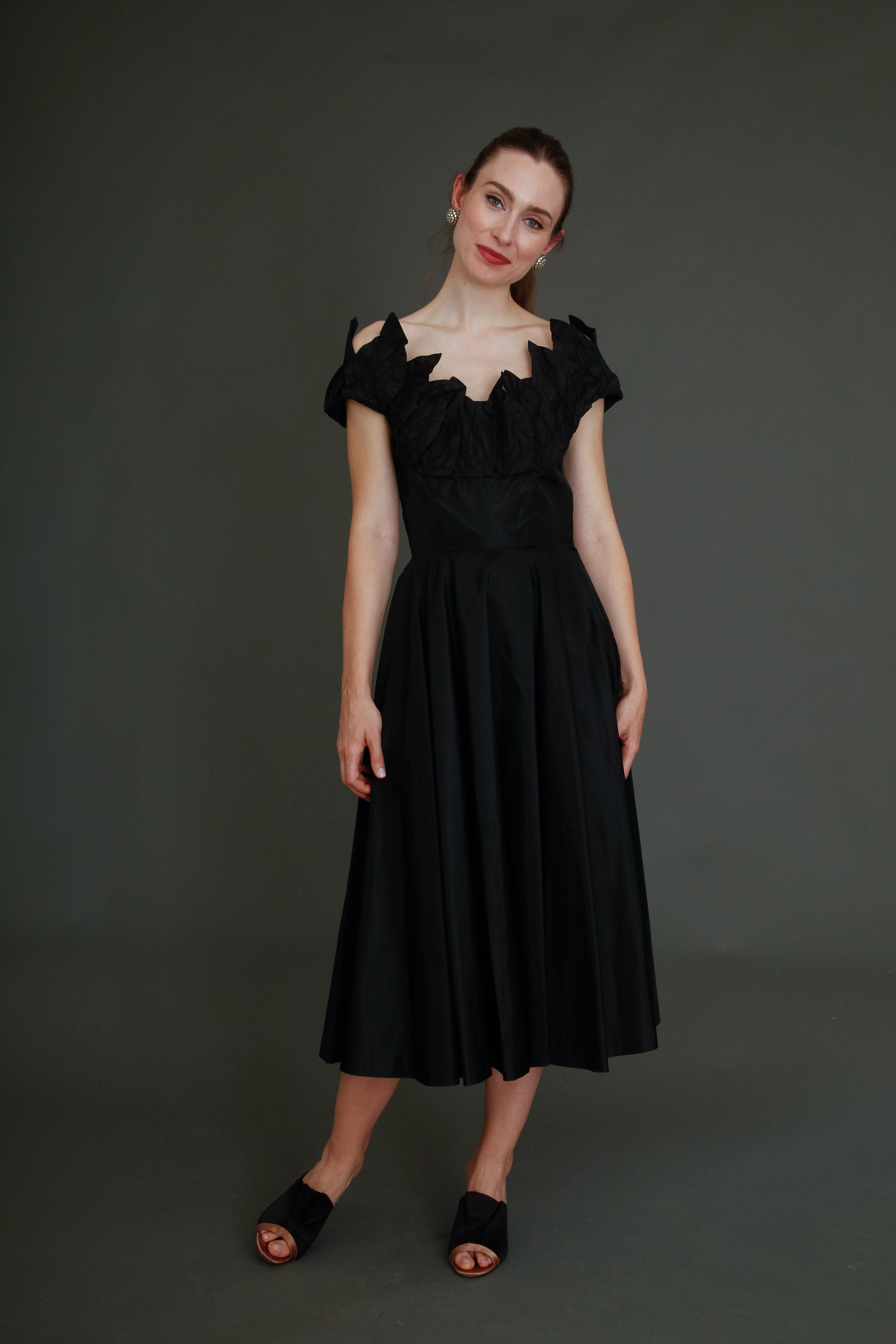 1950 Stunning Ceil Chapman Black Faille Cocktail Dress