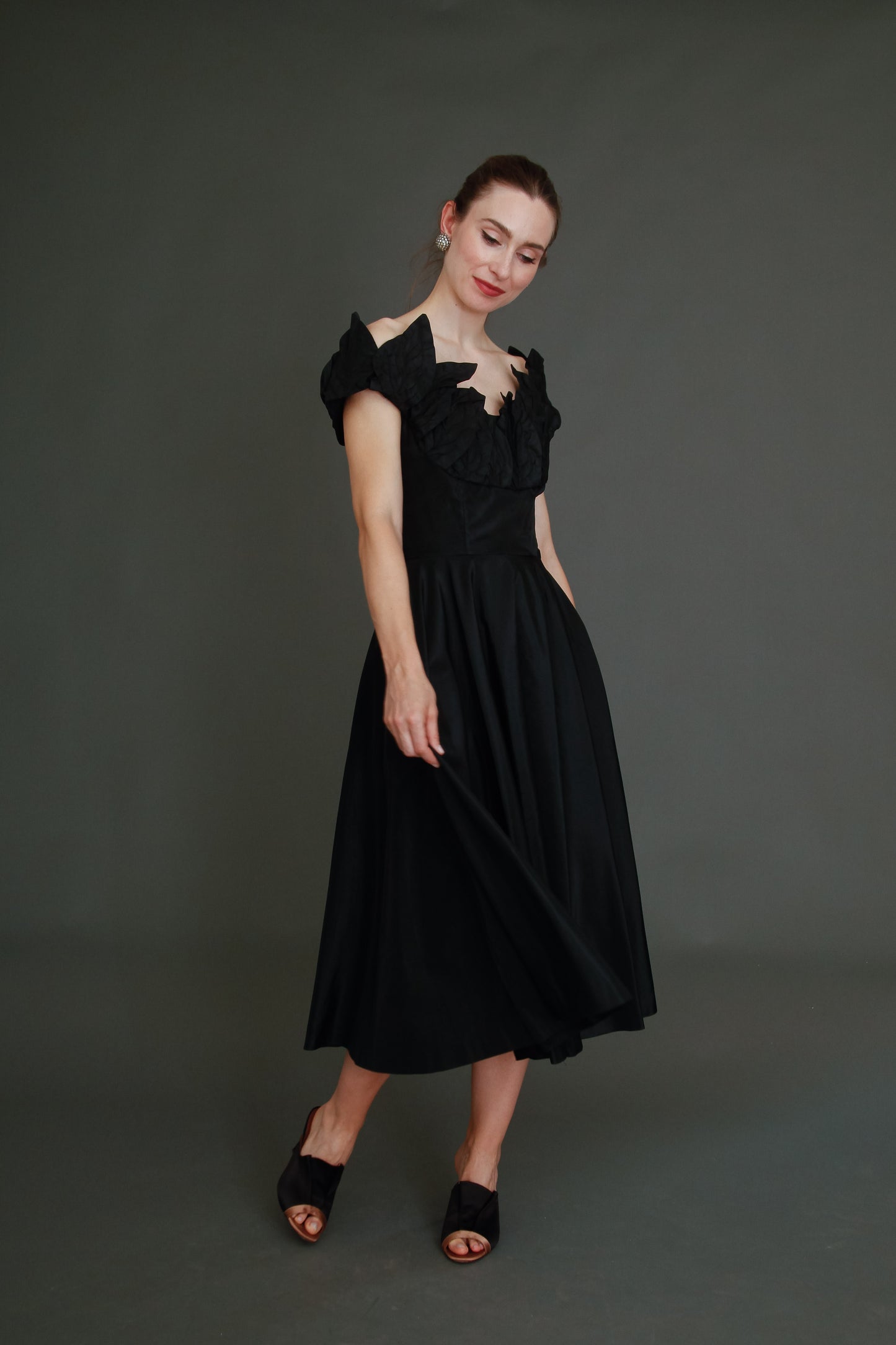 1950 Stunning Ceil Chapman Black Faille Cocktail Dress