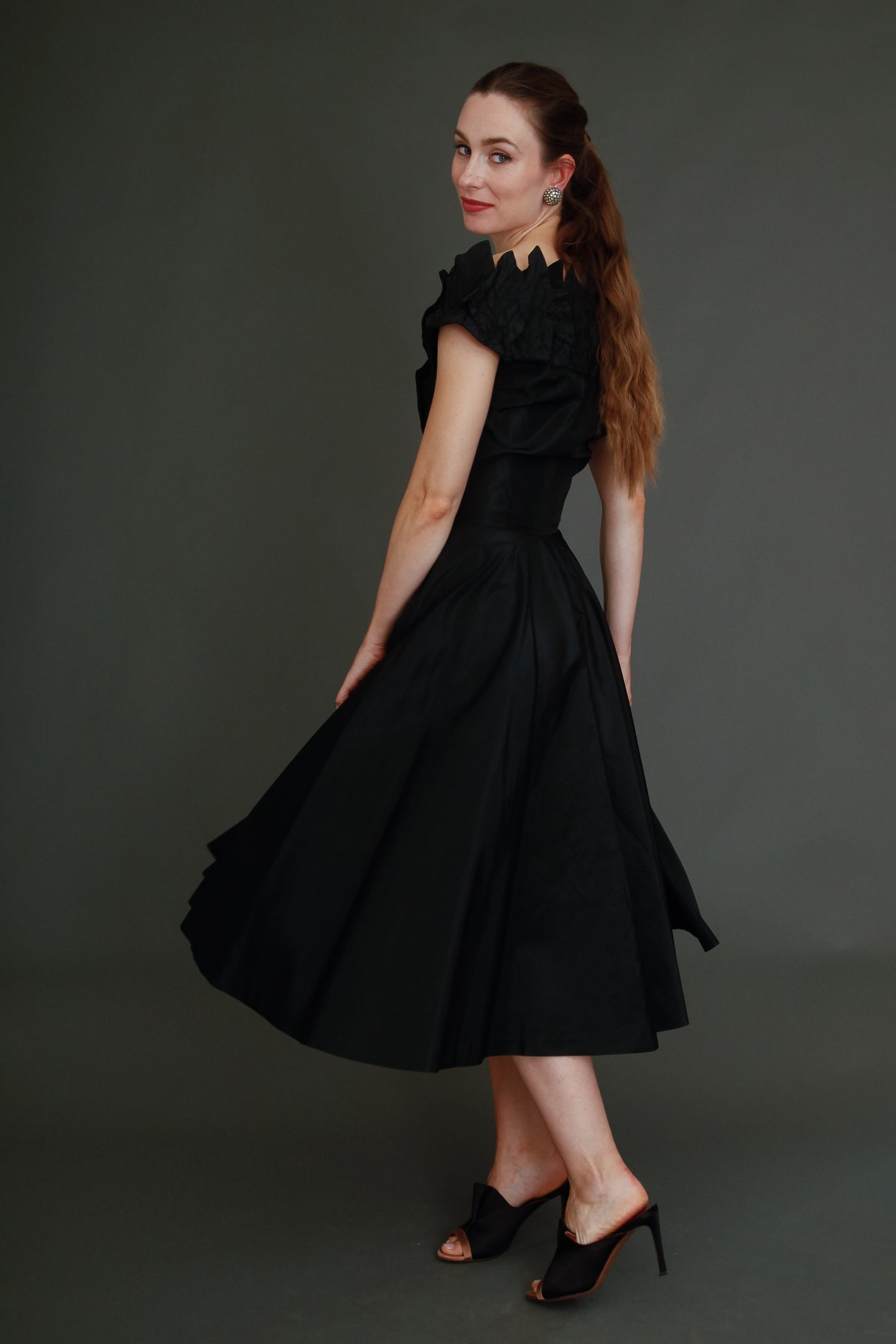 1950 Stunning Ceil Chapman Black Faille Cocktail Dress