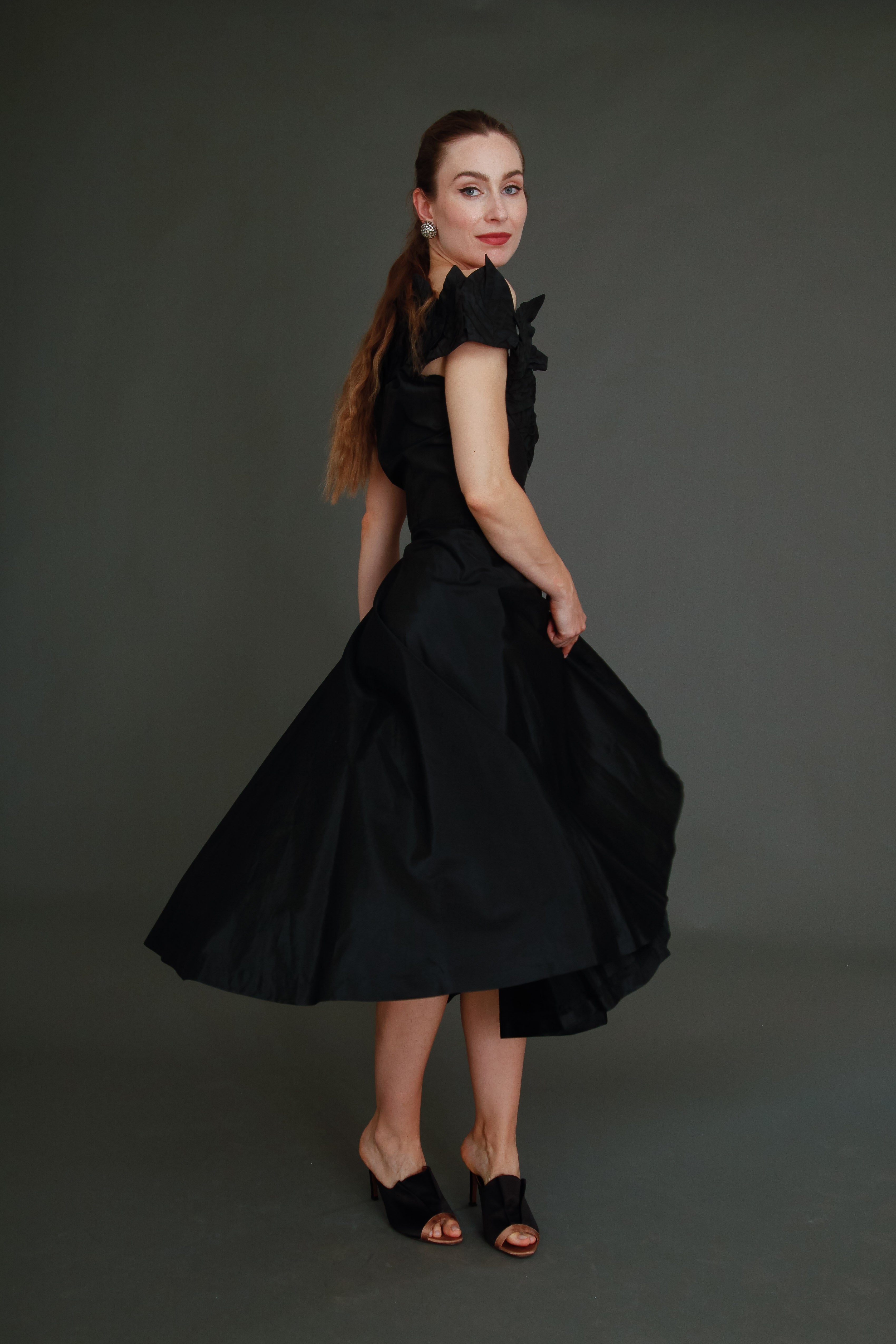 1950 Stunning Ceil Chapman Black Faille Cocktail Dress