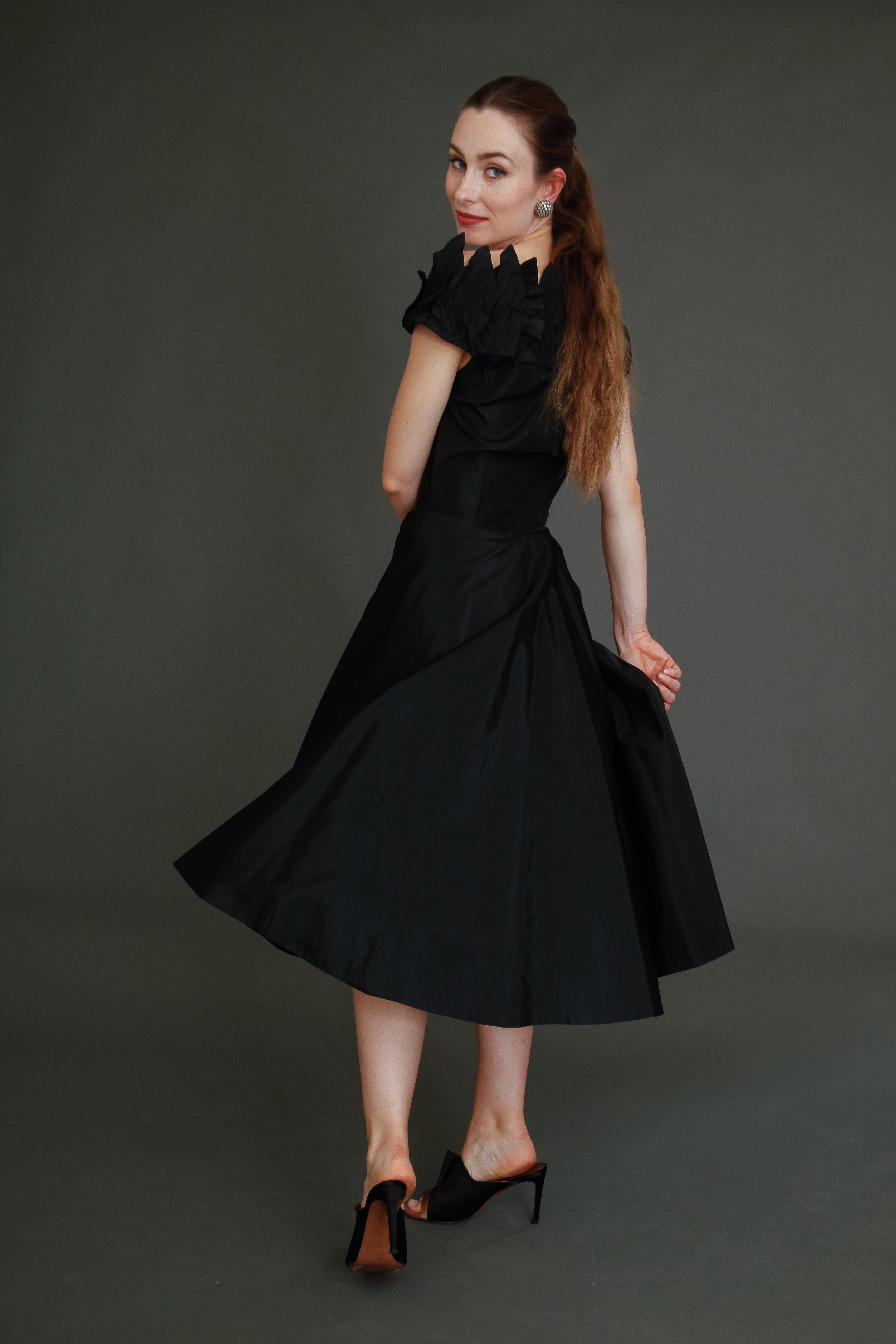 1950 Stunning Ceil Chapman Black Faille Cocktail Dress